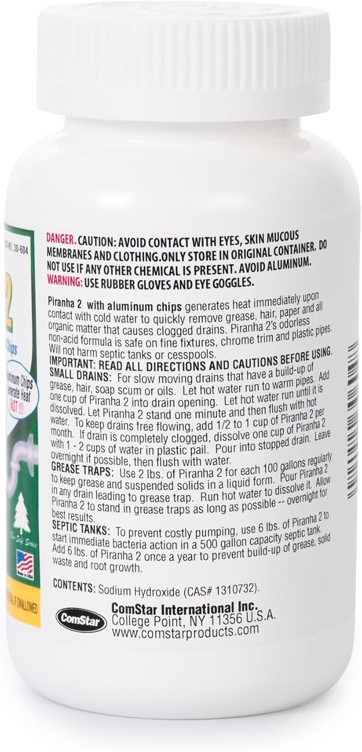 ComStar Piranha II 1 lb Industrial Drain Opener Dissolves Grease & Hair