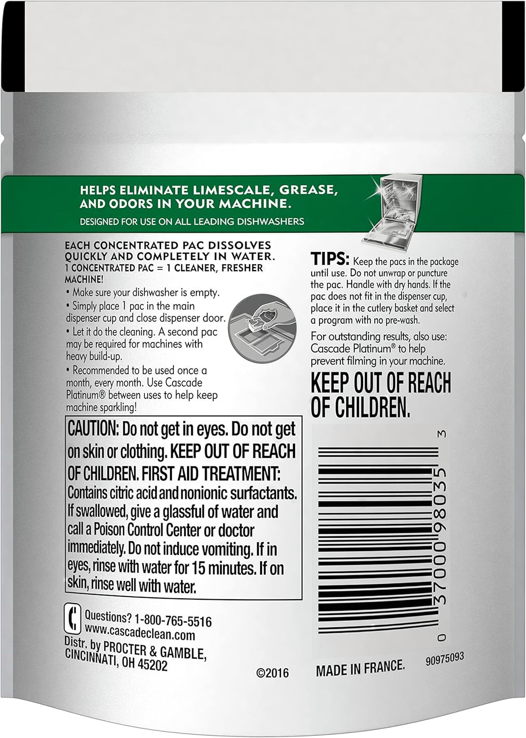 Cascade Platinum Dishwasher Cleaner, 6 Count