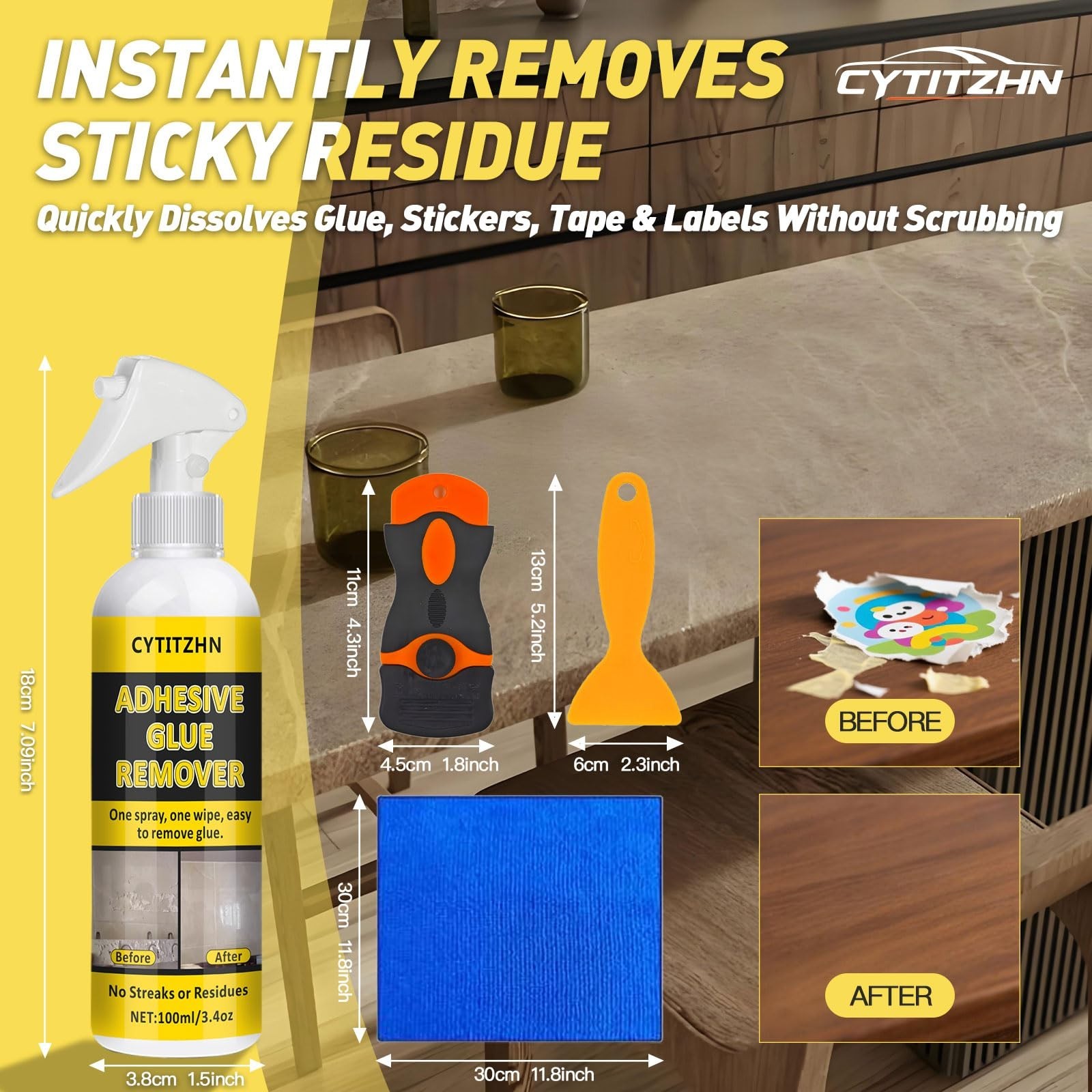 Powerful Adhesive Remover Spray – Sticker, Glue & Tape Residue Cleaner 3.4oz