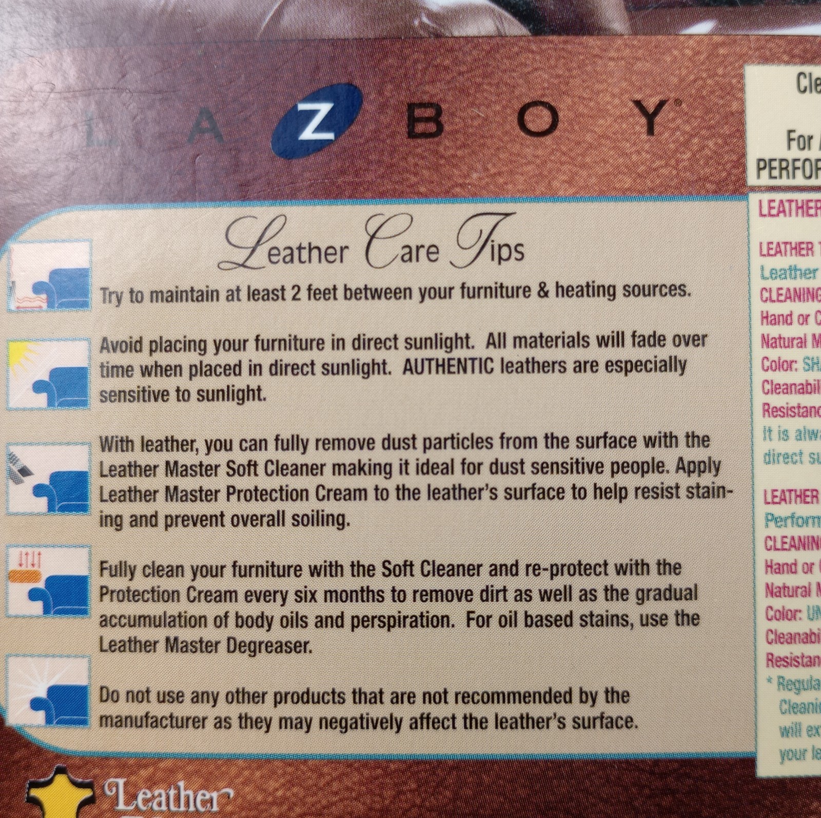 La-Z-Boy Stainsafe Leather Master Leather Protection Clean Program New Sealed