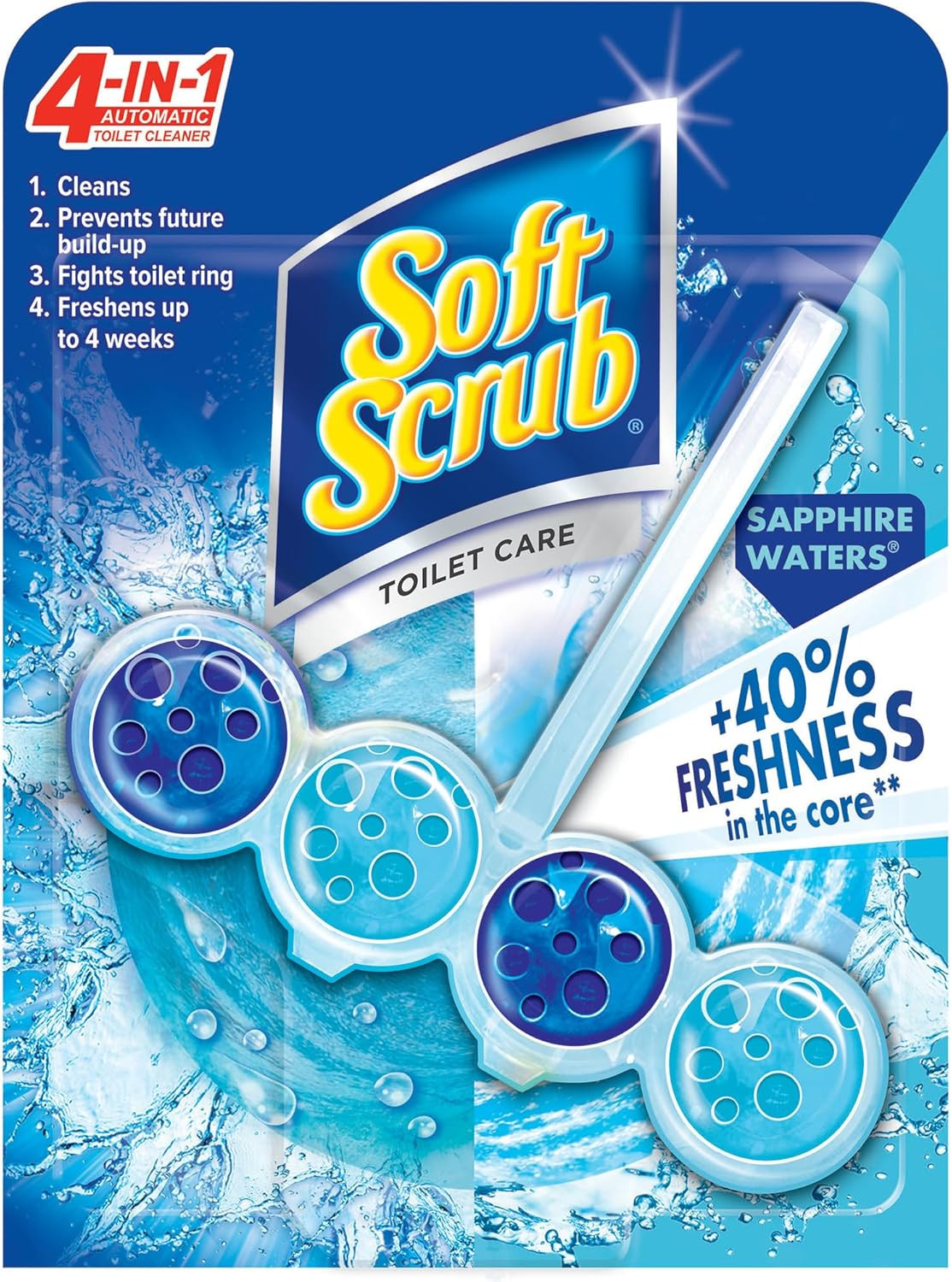 Soft Scrub 4-In-1 Rim Hanger Toilet Bowl Cleaner, Sapphire Waters, 6 Count