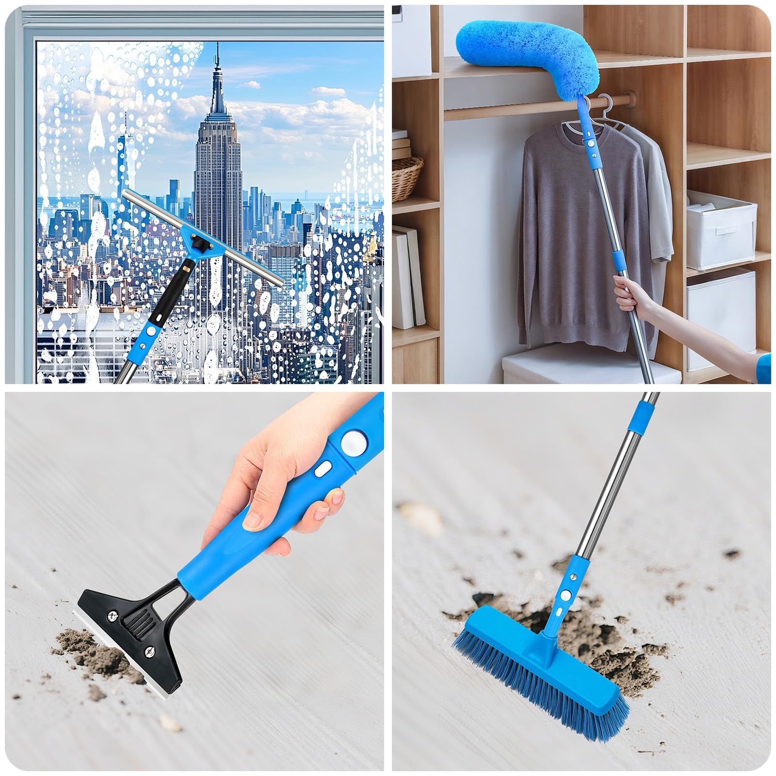 Window Squeegee，5 in 1 Bendable Head Window Squeegee for Home，61”Extension P…