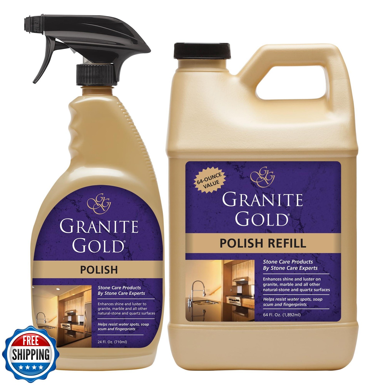 Granite Gold Polish Spray, Streak-Free Shine for Granite, Quartz, Marble, Tra