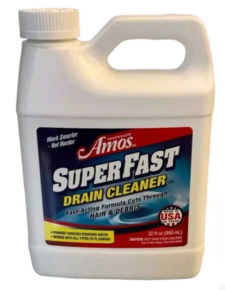 Professor Amos Super Fast Drain Cleaner w/ Accelerated Formula 32 oz-NEW