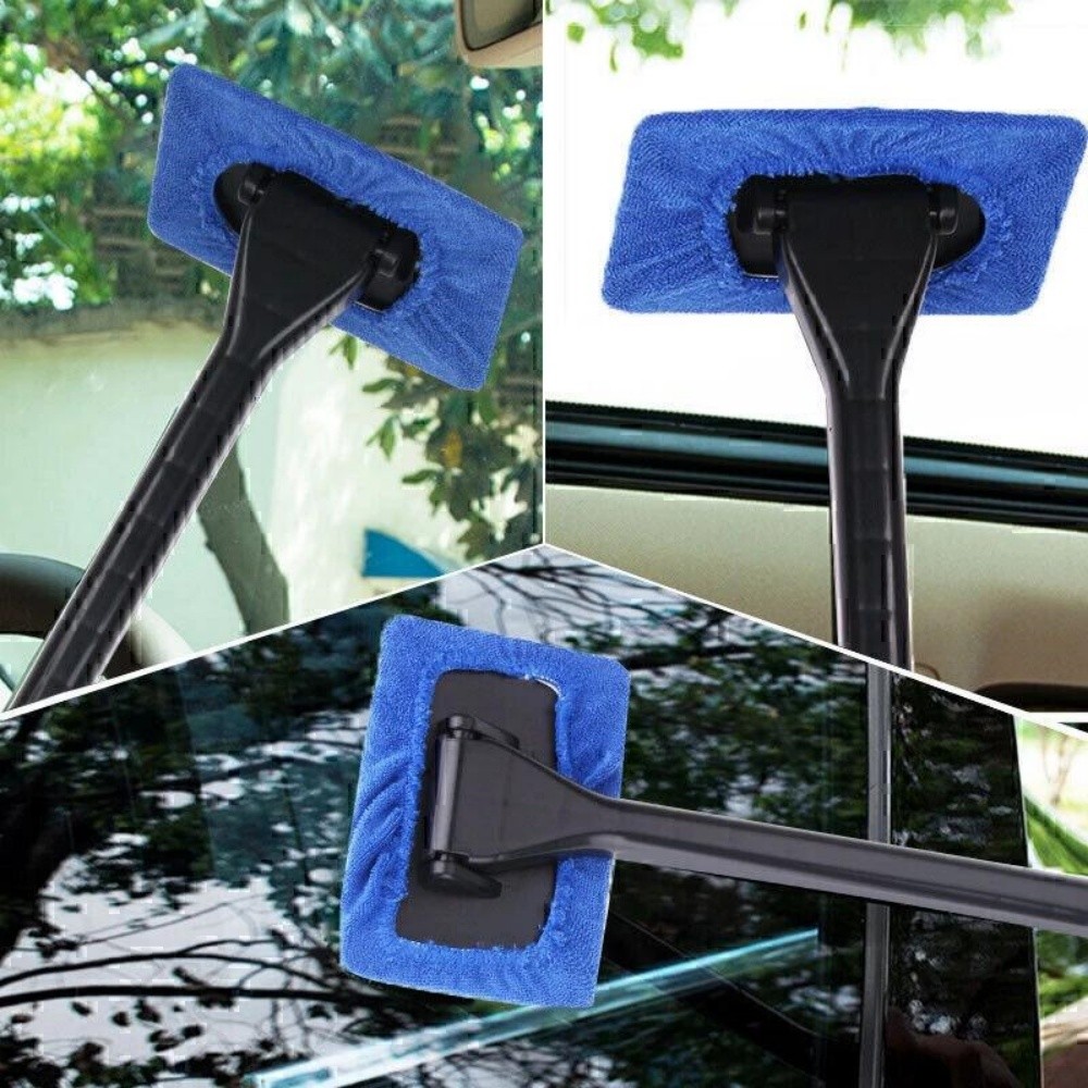 3Pcs Car Windshield Cleaning Tool Interior Glass Window Cleaner Wand Brush Pad