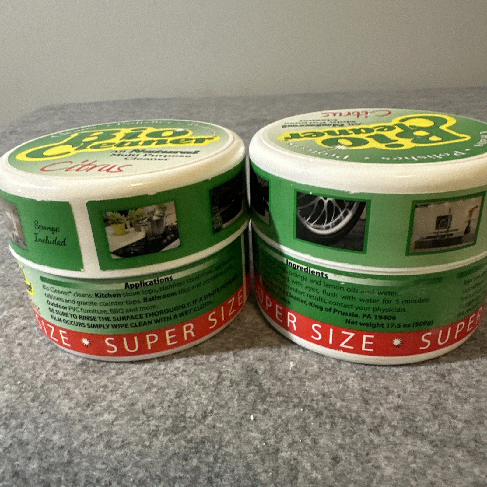 Bio Cleaner Set of (2) 17.5oz Cleaning Clays with Sponges 1 Citrus 1 Cloth