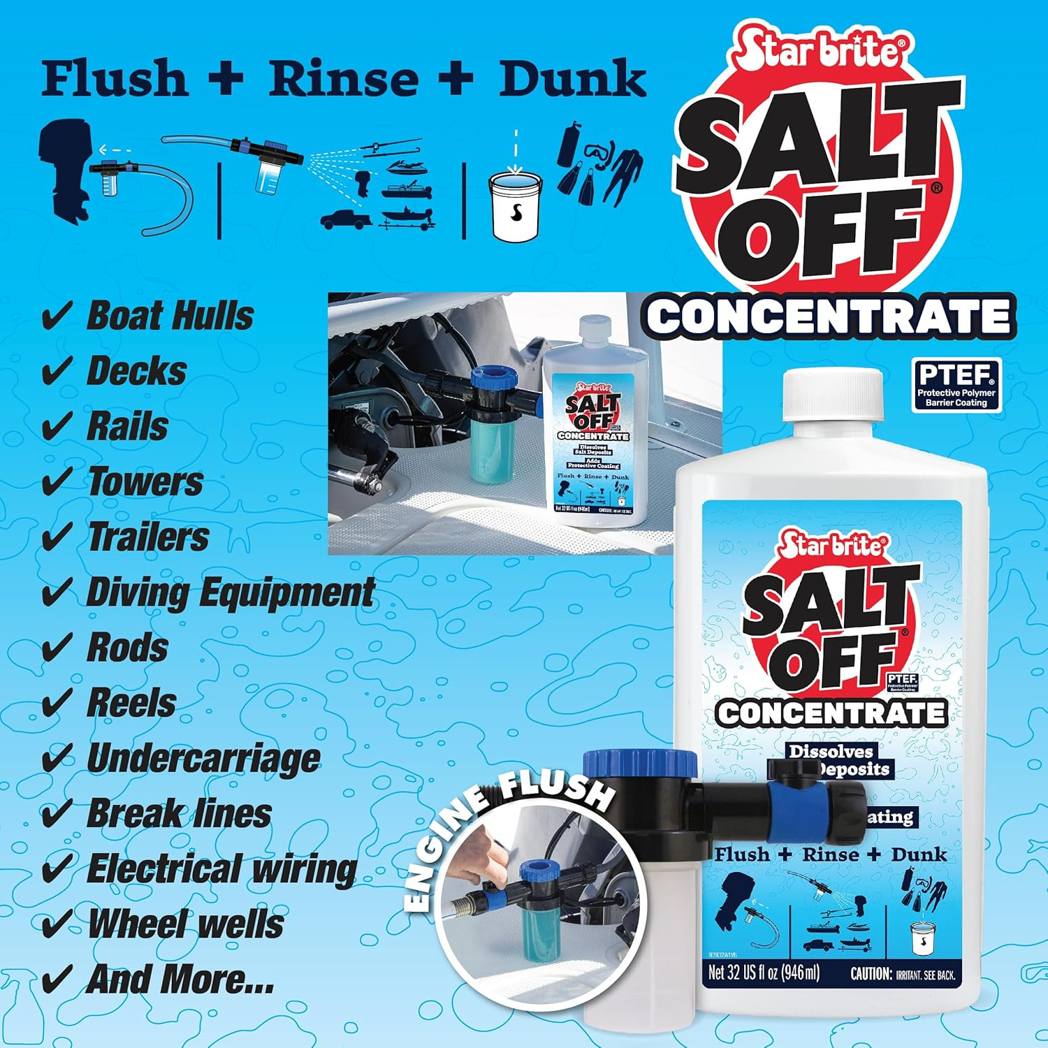 Salt off Kit – Applicator & 32 OZ Concentrate for Marine Engine Flush & Salt Rem