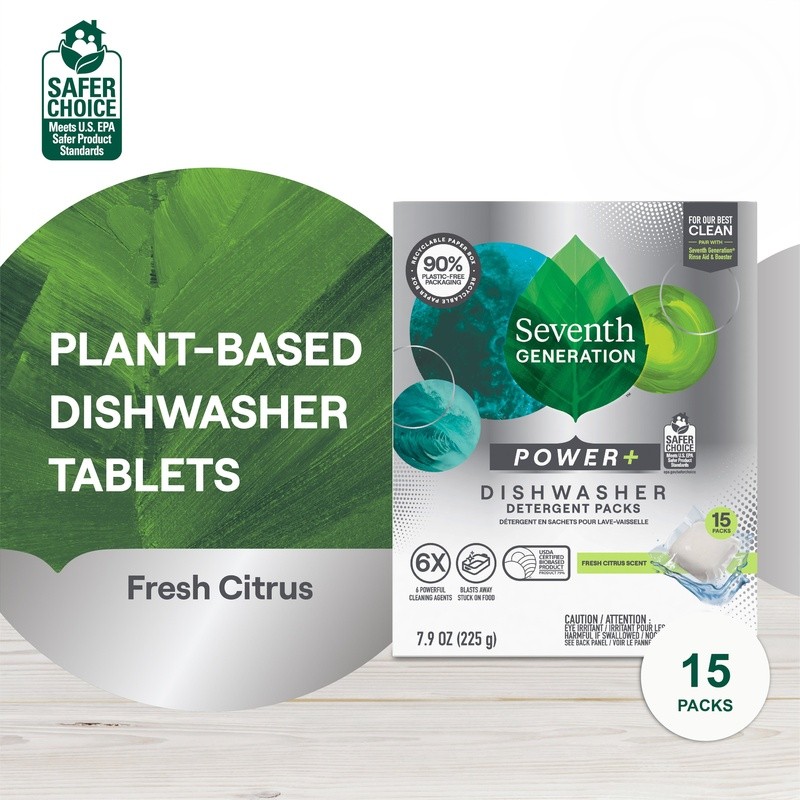 Power Plus Dishwasher Packs 15 Count Biodegradable Grease Fighting Citrus Pods