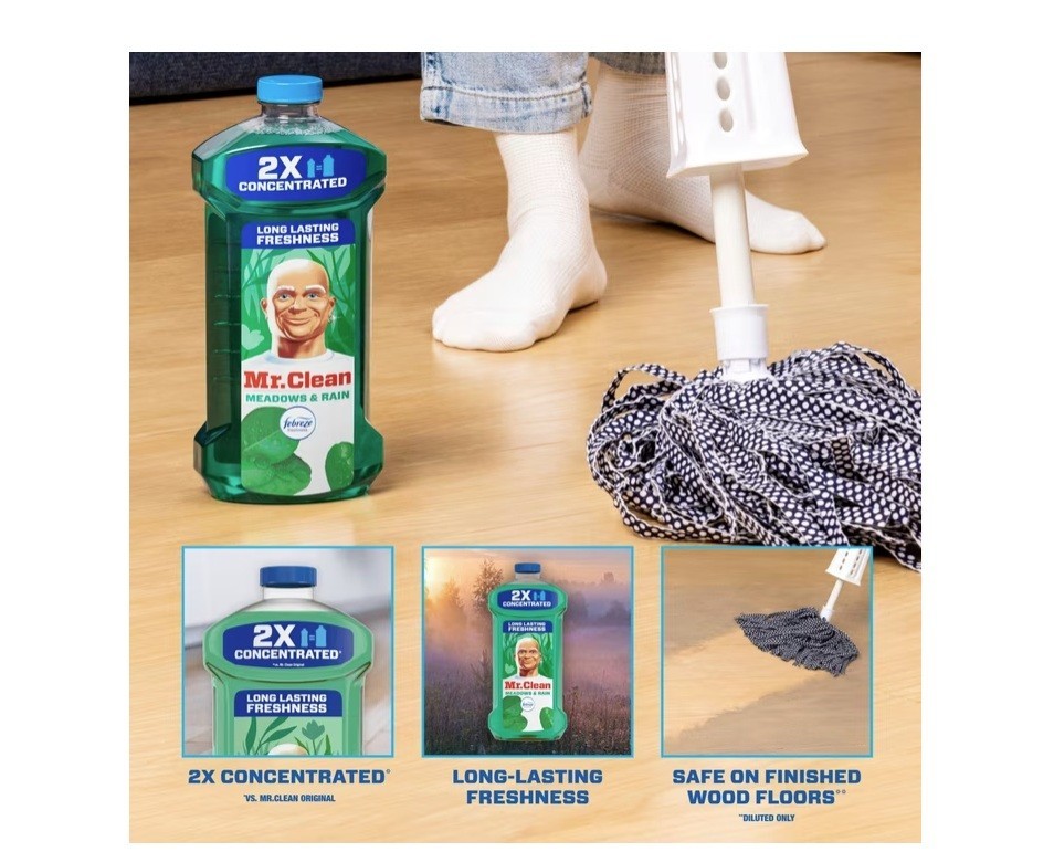 3 PACK Mr. Clean2X Concentrated Multi Surface Cleaner with Febreze Meadows &Rain