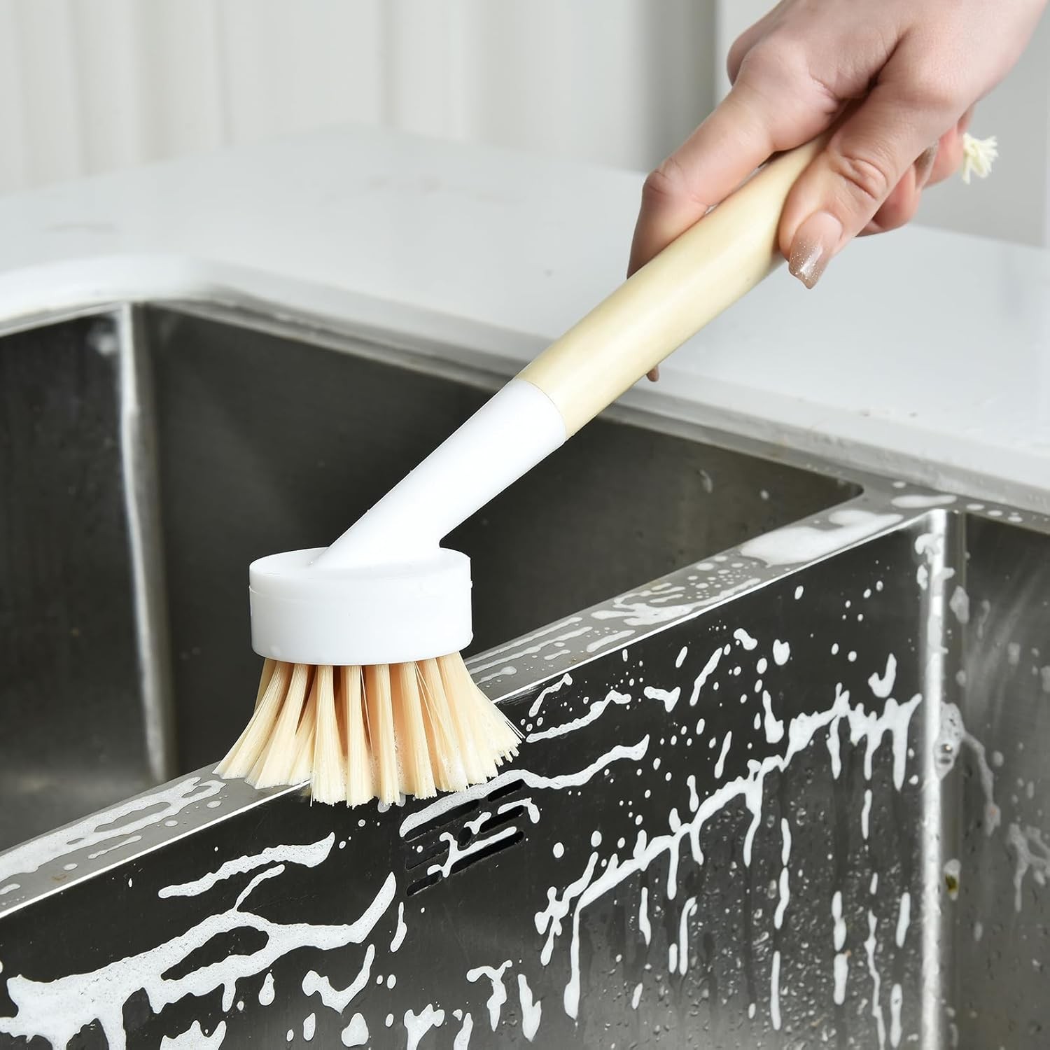 Dish Brush with 3 Replaceable Heads Non Scratch Cast Iron Pan Cleaner