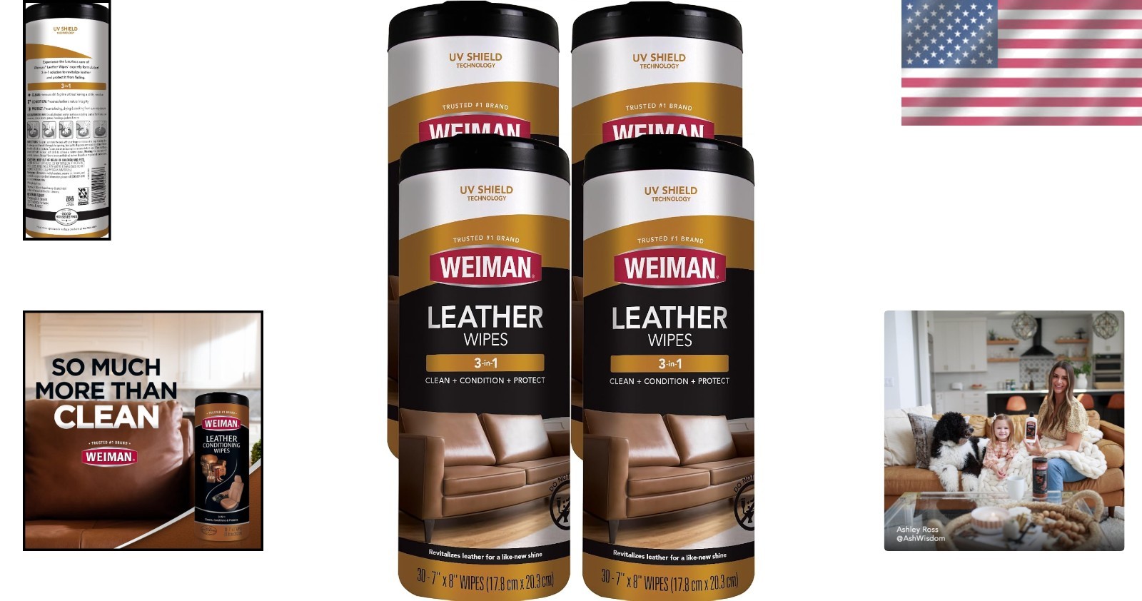 Leather Cleaner Wipes – Pack of 4 for Furniture, Car Interior & Accessories Care