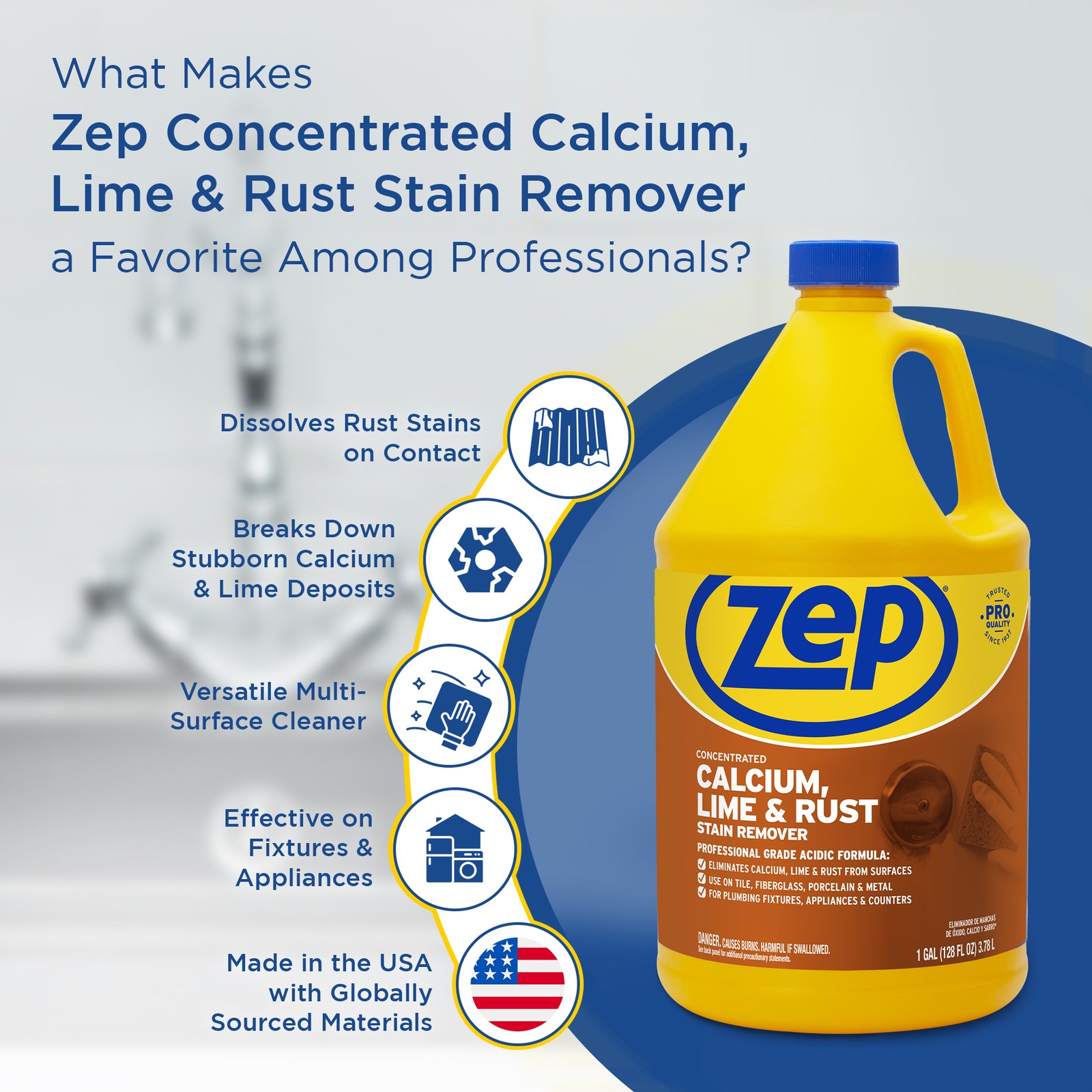 Zep Calcium, Lime and Rust Stain Remover Concentrate – 1 Gal (Case of 4)