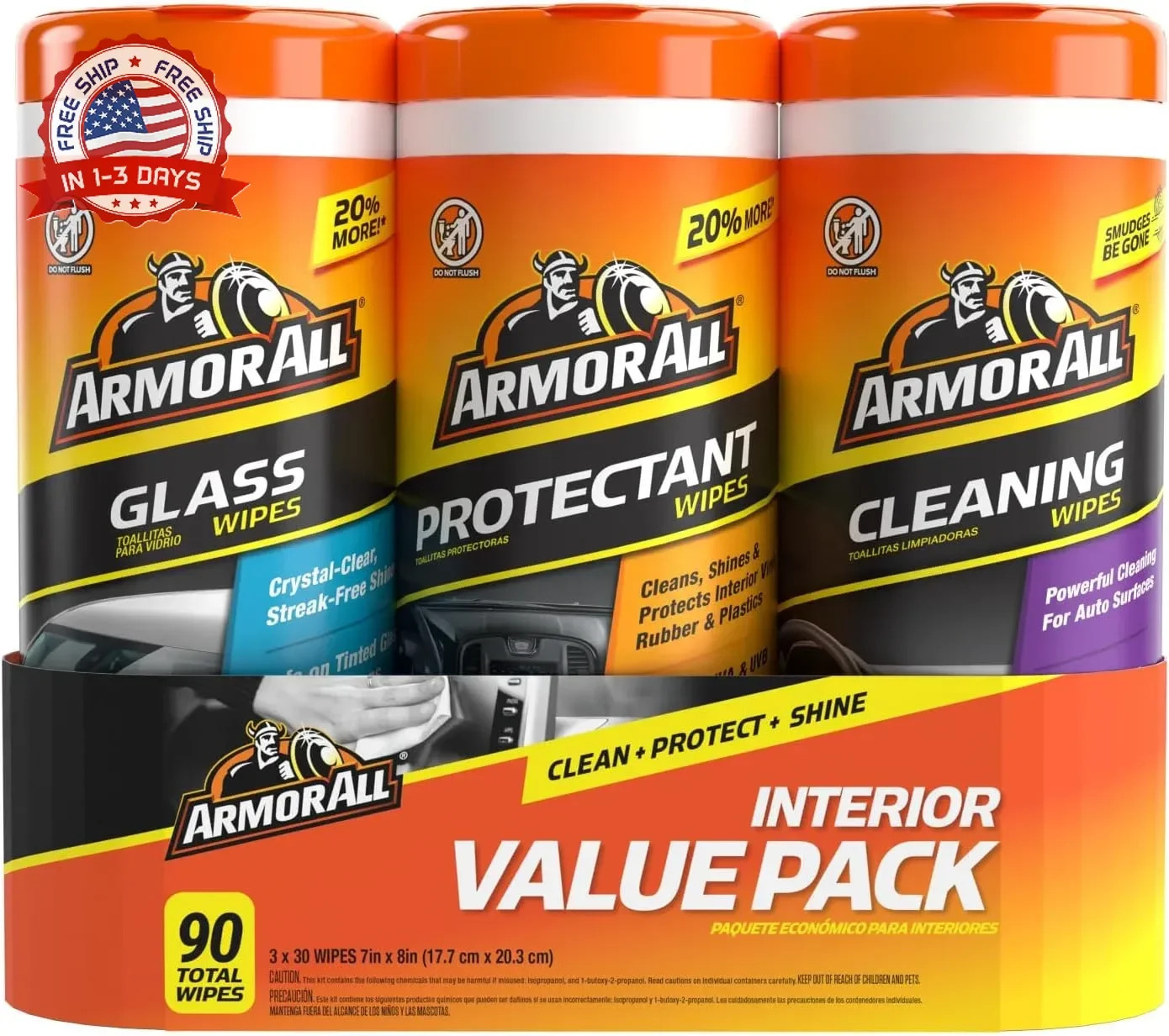 Armor All Car Interior Value Pack, 90 Count, Includes Auto Glass Cleaner, Cleani