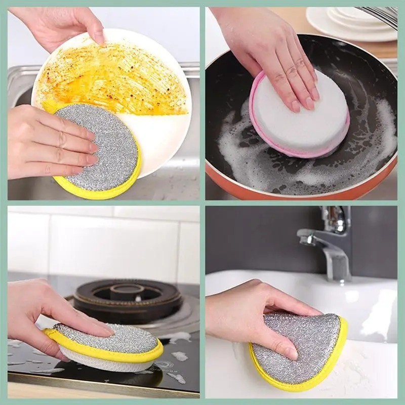 Double-Sided Scouring Pads Dish Pan Washing Sponge Kitchen Cleaning Tool