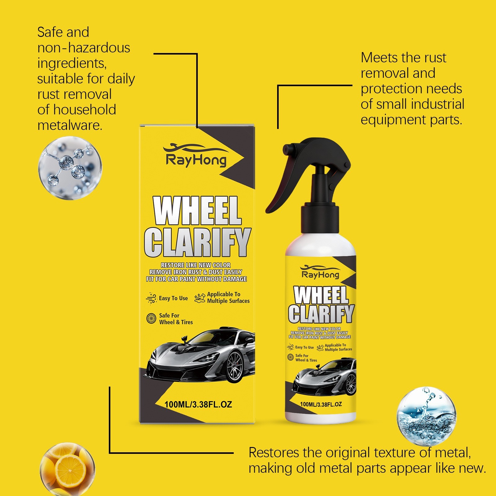 1-3Pcs Automotive Rust Remover Spray, Wheel Clarify,Anti-Rust Lubricant Spray US