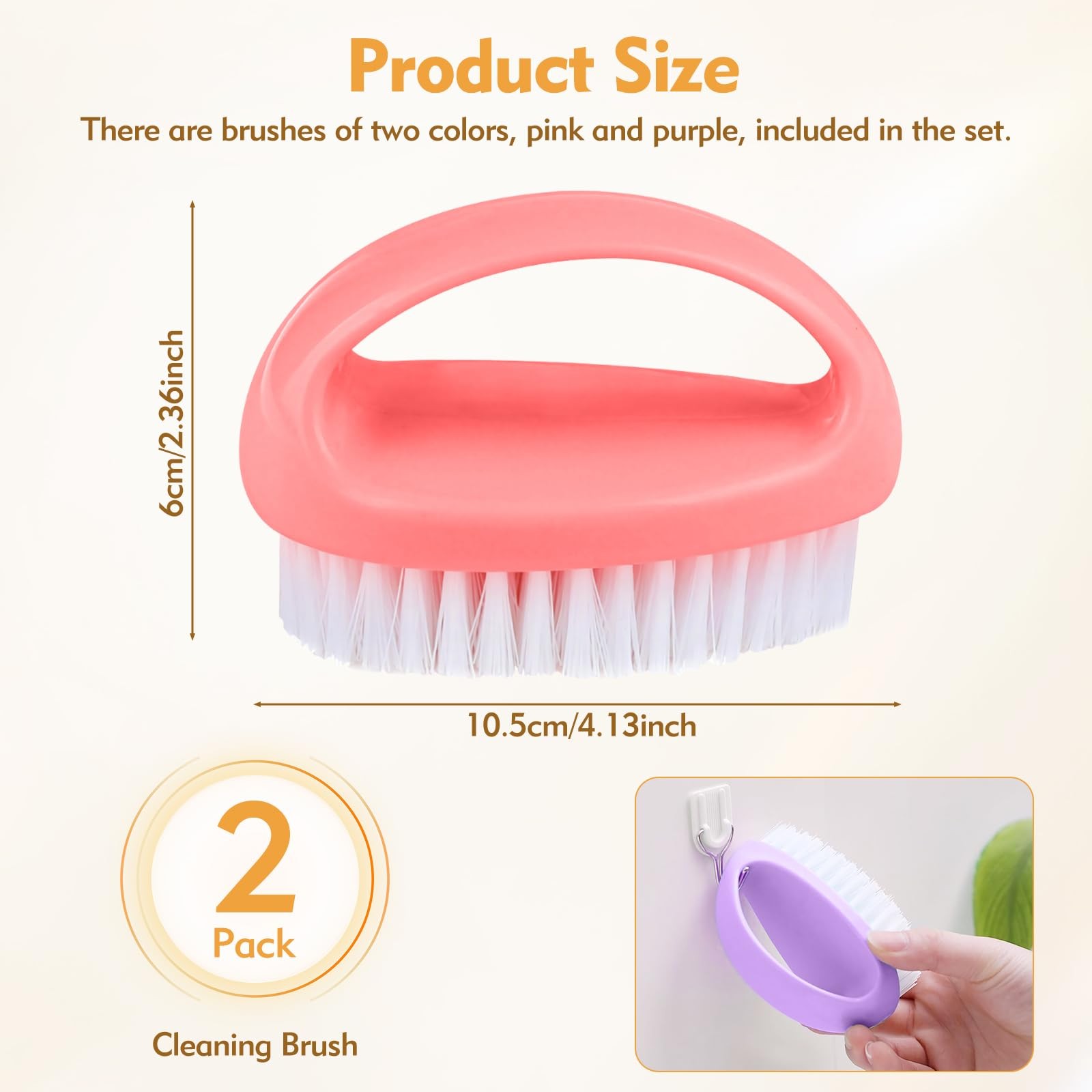 2 Pack Small Scrub Brush Heavy Duty Stiff Nylon Bristles Cleaning Brush