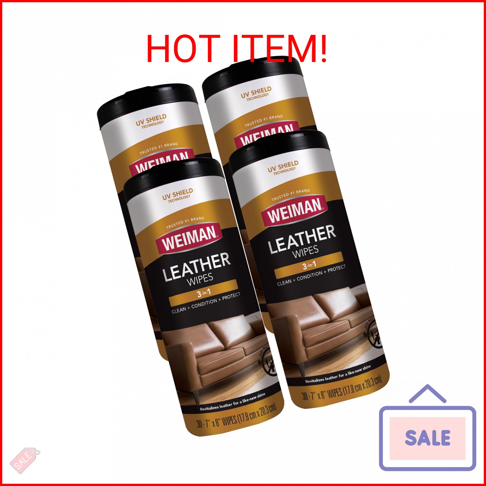 Weiman Leather Cleaner Wipes – Clean Condition UV Protection Help Prevent Cracki