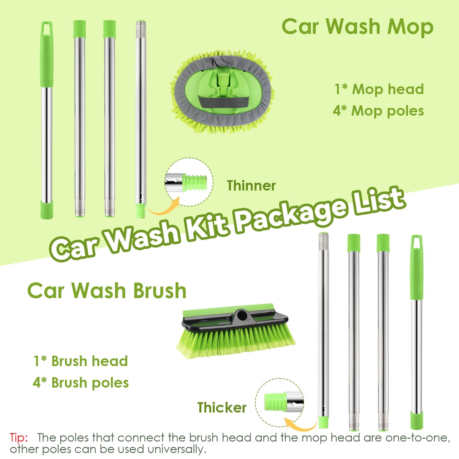 2 Pack Car Wash Brush with Long Handle, 62″ Microfiber Car Wash Mop and Car W…