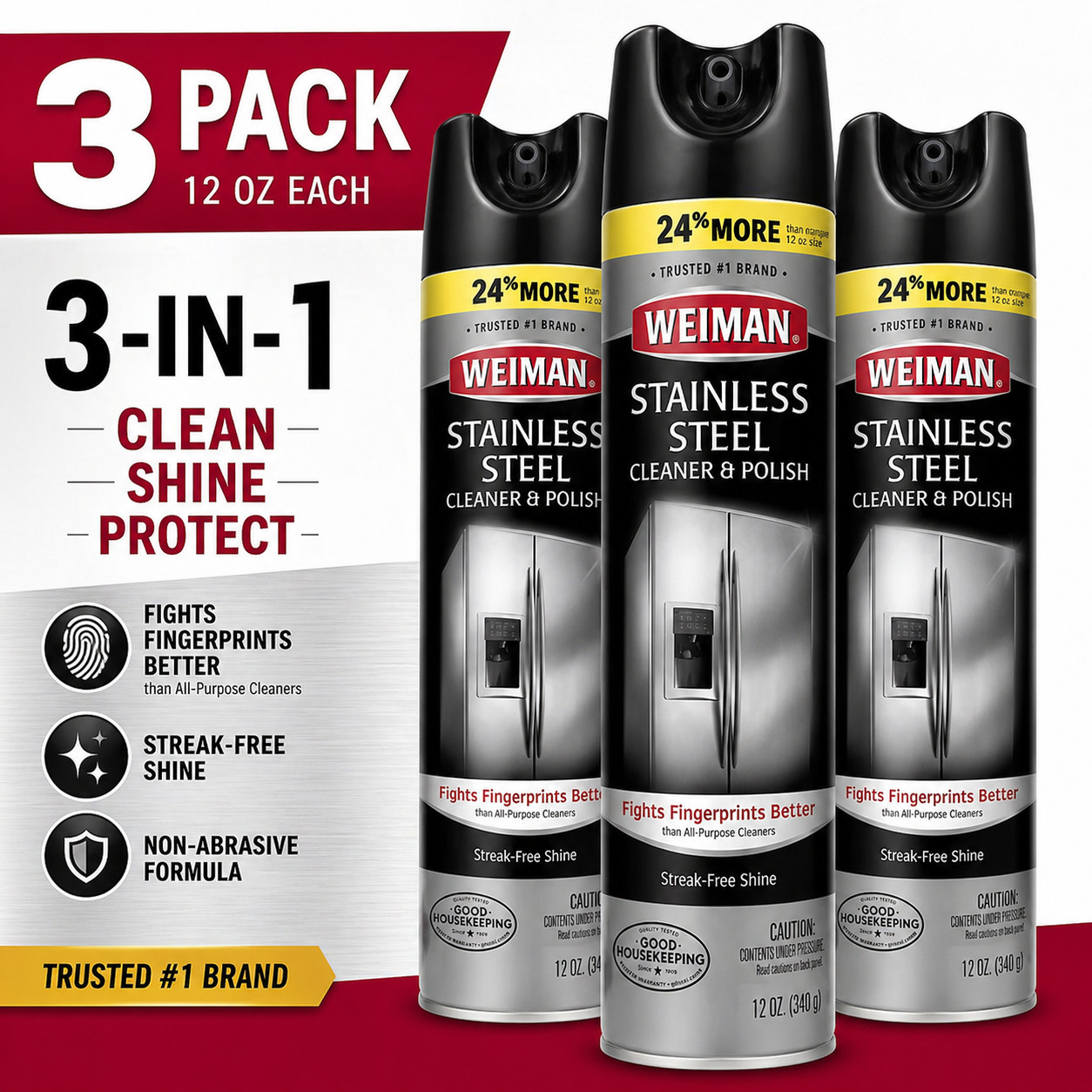 Weiman Stainless Steel Cleaner Polish Spray 12oz 3 Pack Streak Free Shine