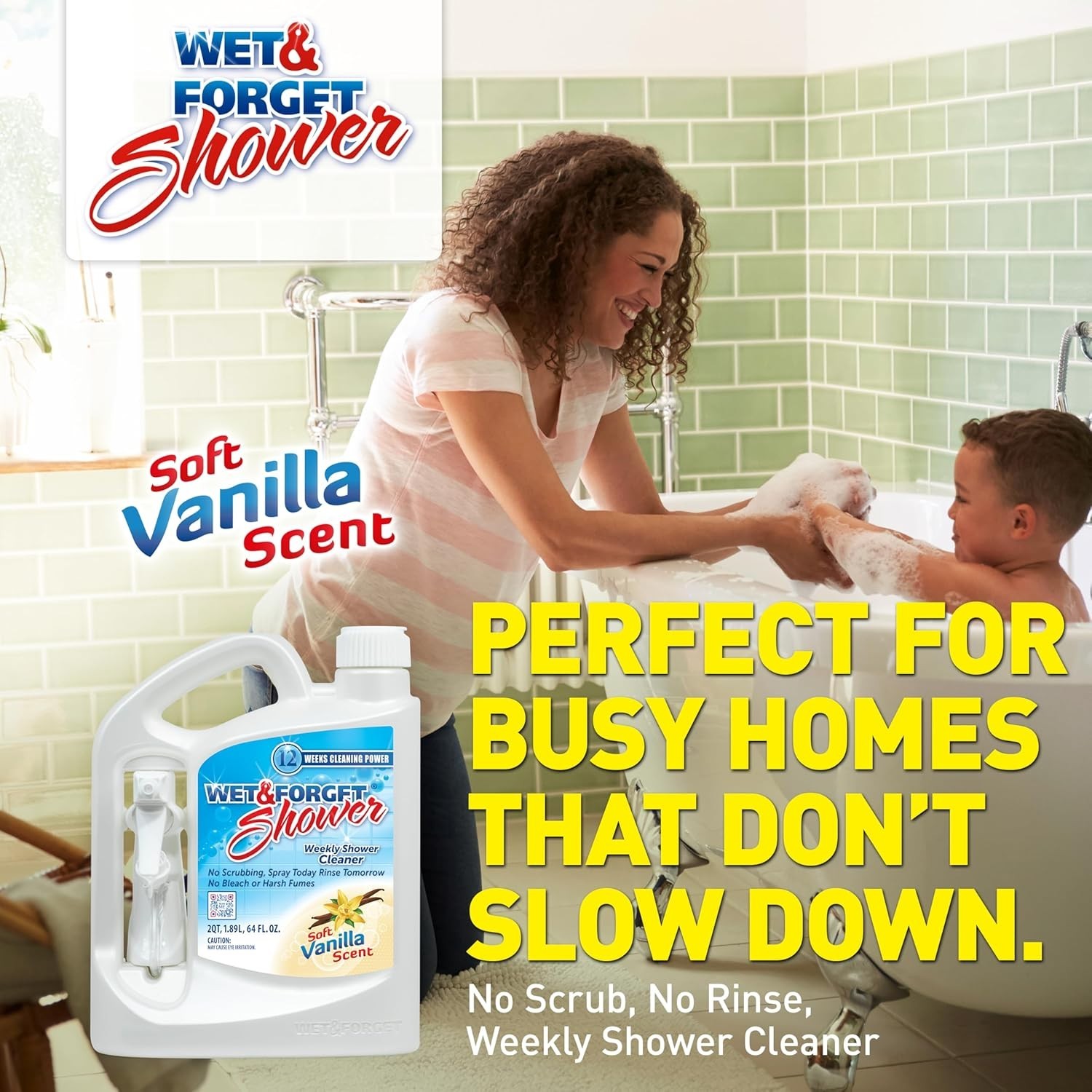 Bleach-Free Weekly Shower Cleaner – 128 Fl Oz Vanilla Scent, No Scrubbing Needed