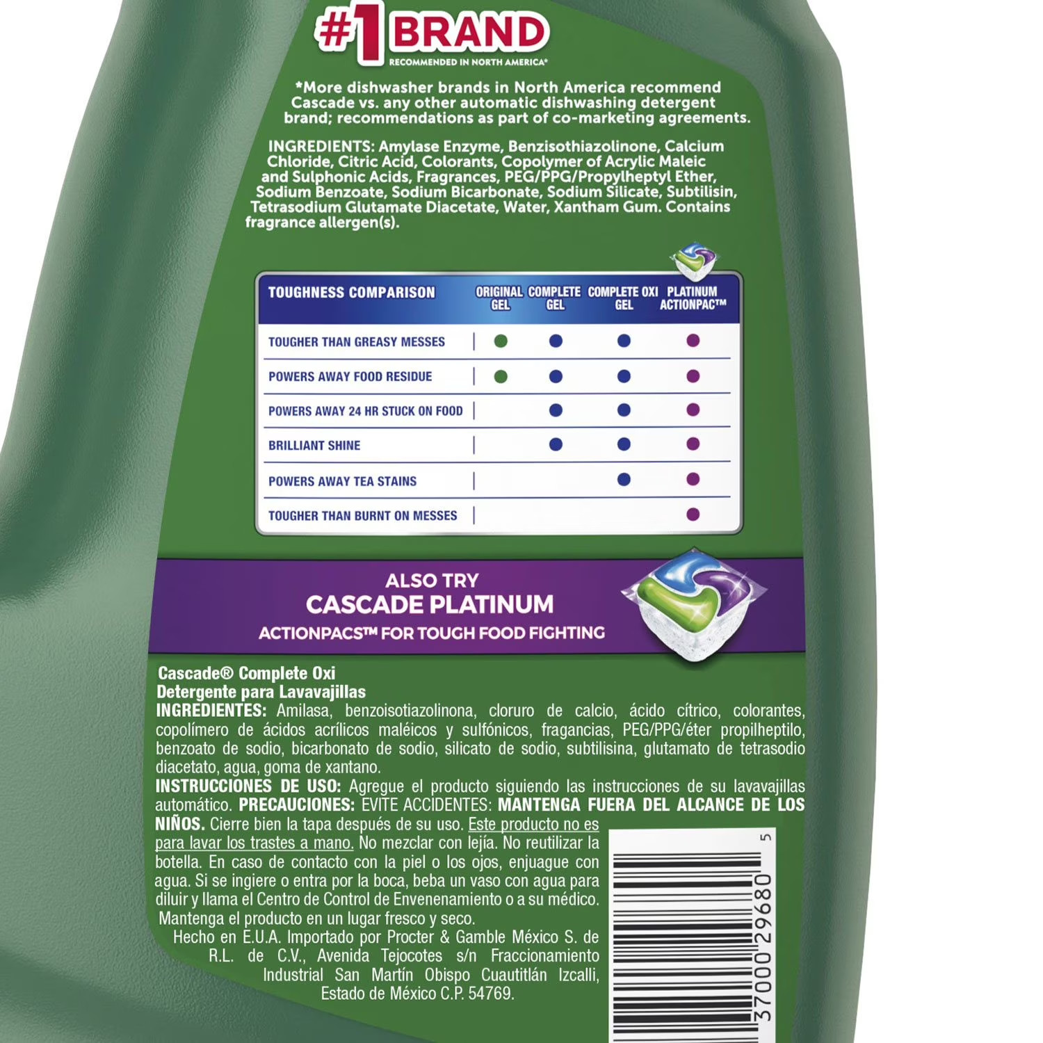 Cascade Complete Gel + Oxi Dishwasher Detergent, 125 fl. oz.