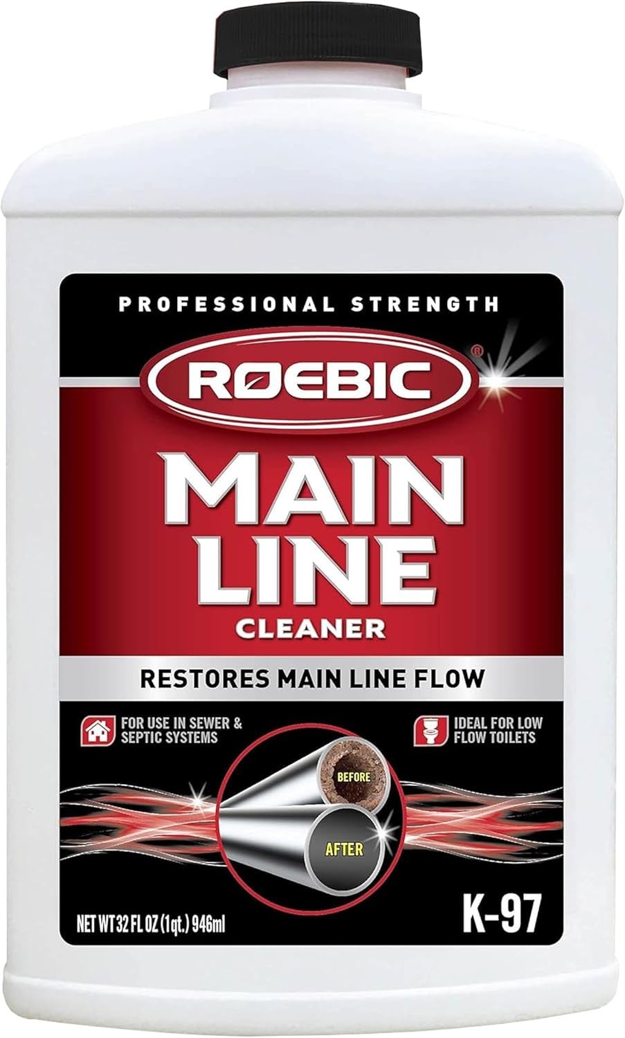 Main Line Cleaner – Exclusive Bacteria Digests Paper, Fats, and Grease in Sewer.