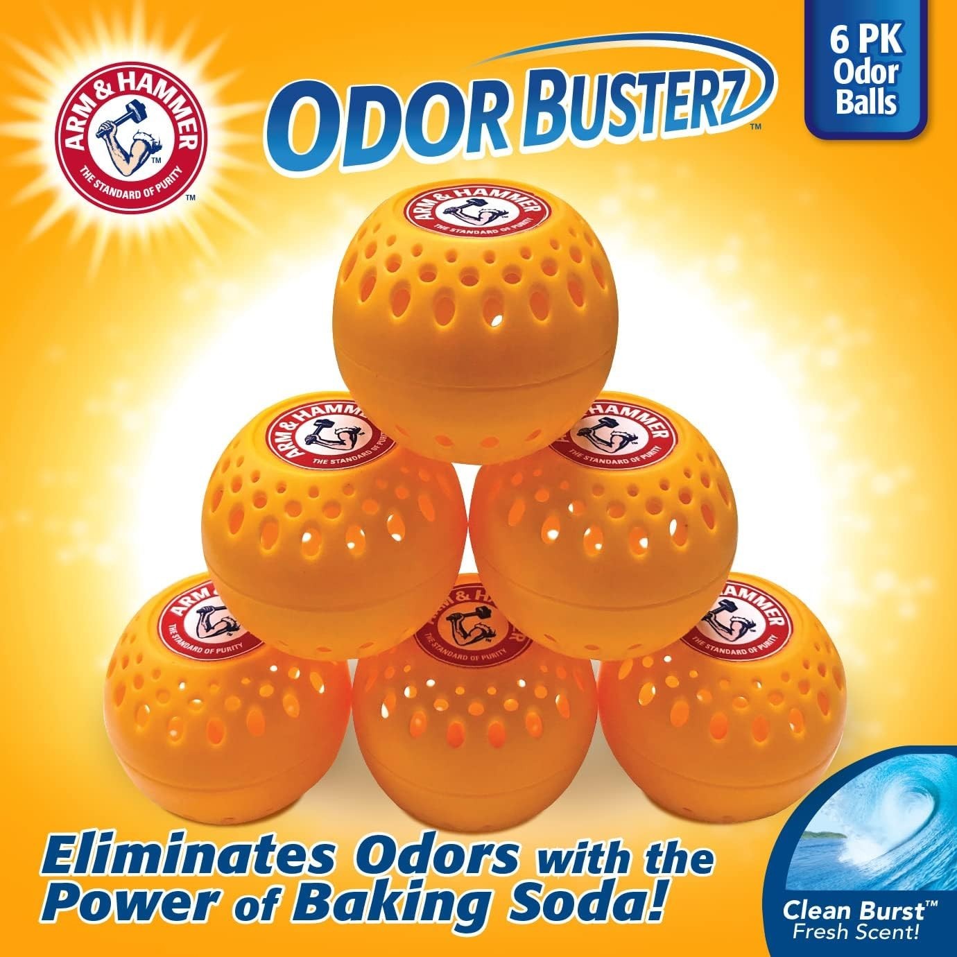 OdorBusterz Odor Eliminator Balls, Clean Burst, 6 Count – Baking Soda Odor Co…