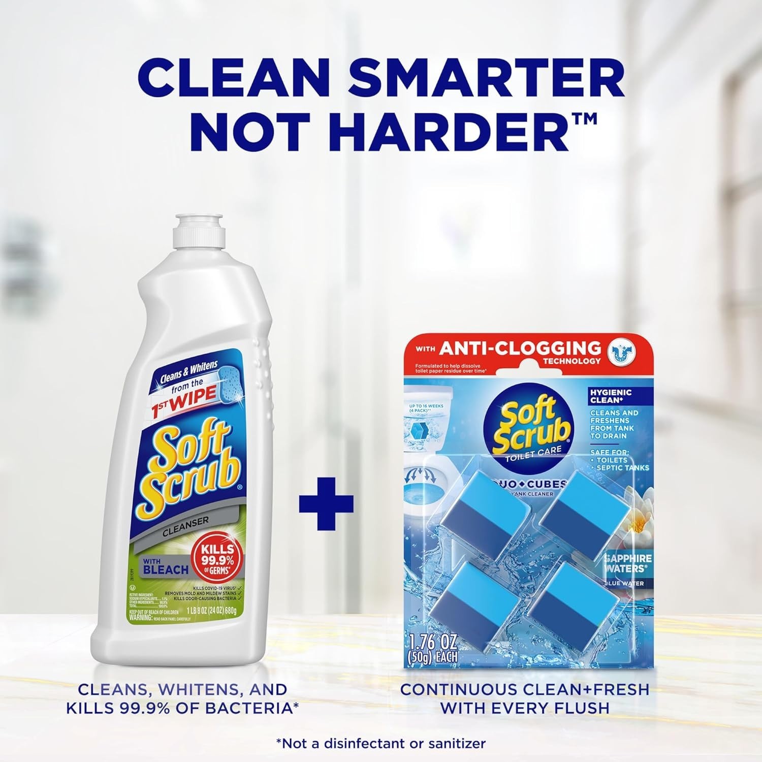 4 Pack In-Tank Toilet Cleaner Duo-Cubes, Effortless Freshness in Sapphire Waters