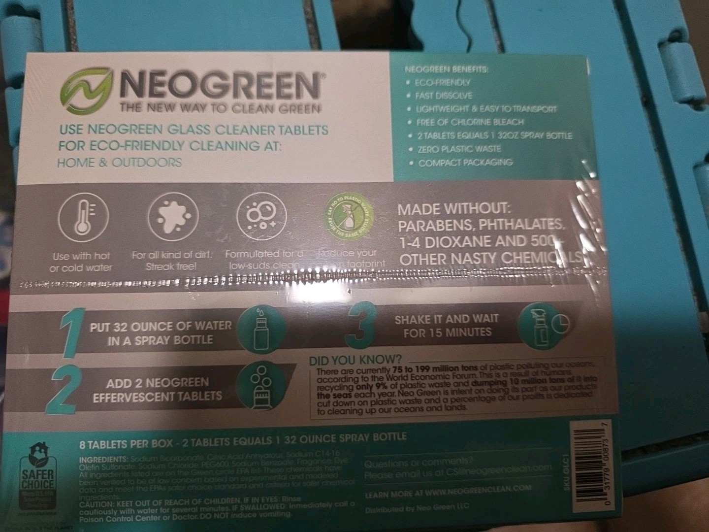 Neogreen Glass Cleaner Spray Bottle Tablets Equals 4 32 Oz Bottles