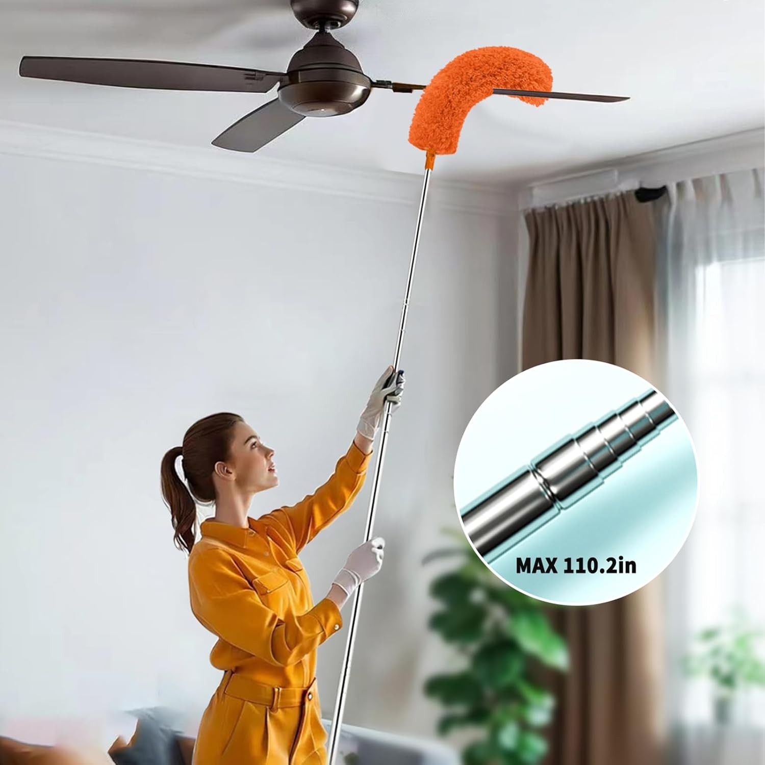 Cobweb Duster with Extension Pole,Cleaner Outdoor 110″ Telescoping Extended Sspi