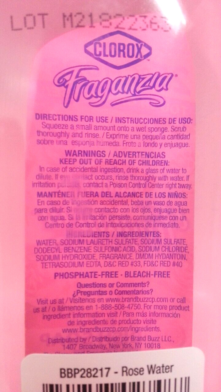 ( 4 Bottles )Clorox Fraganzia SWEET ROSEWATER Dish Soap Bleach Free 12 oz Each