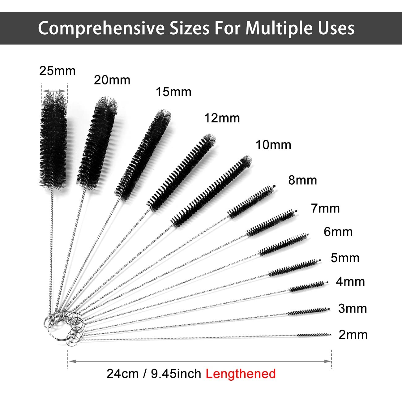 9.5 Inches Long Straw Cleaner Brush Set, 12 Pack Straw Pipe Cleaner Brush Set,