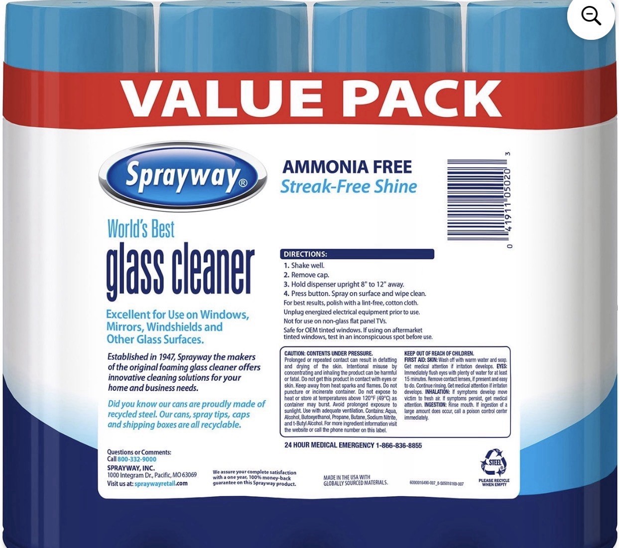Sprayway Glass Cleaner, 19 oz., Choose Pack Size