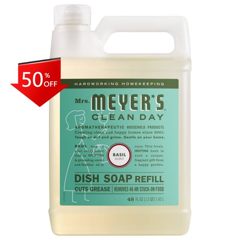 Mrs. Meyer’s Clean Day Basil Liquid Dish Refill – 48 fl oz: Paraben-Free