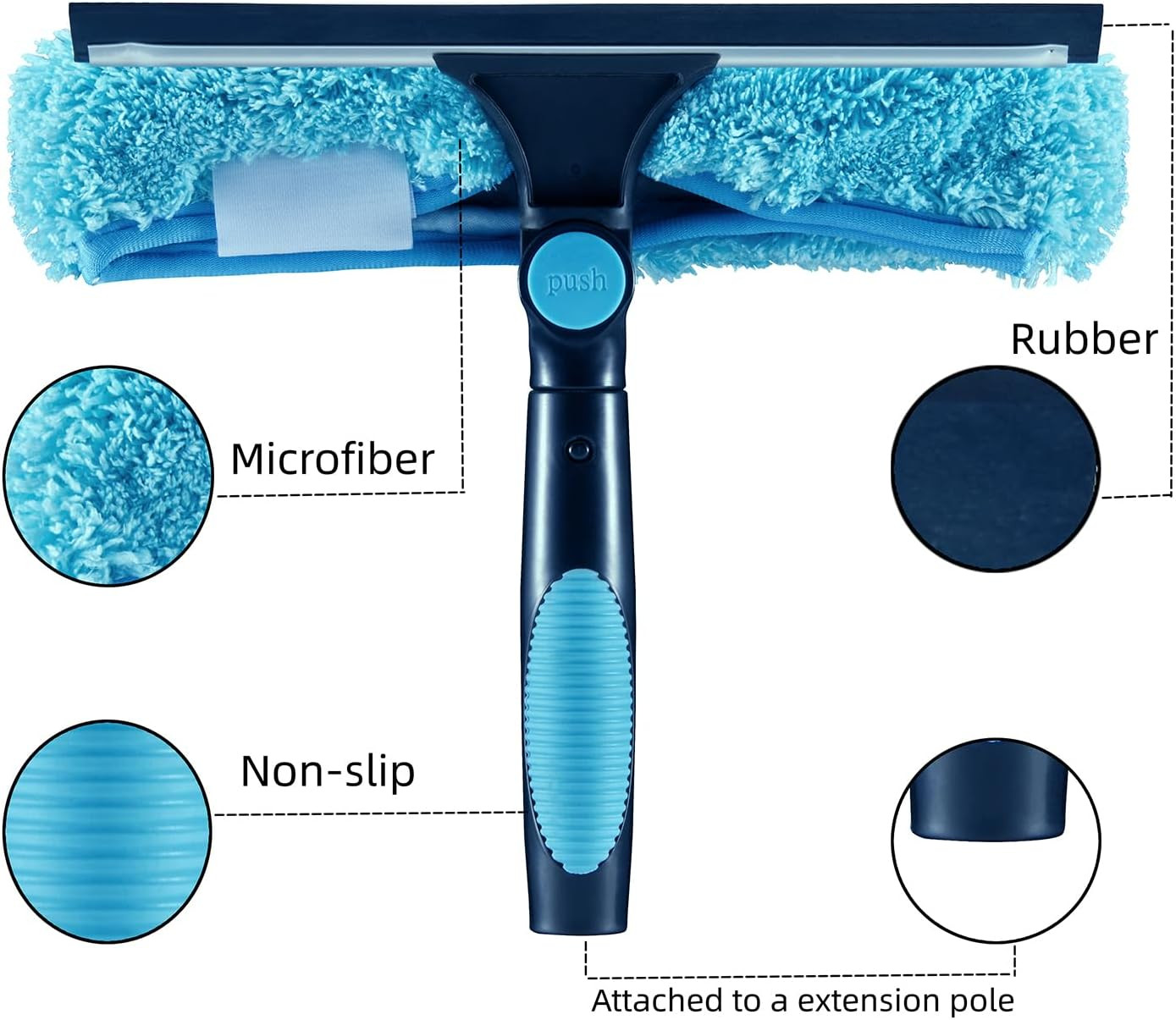 11″ Window Squeegee and Microfiber Scrubber 2-In-1 Combo Cleaning Tools (Attache