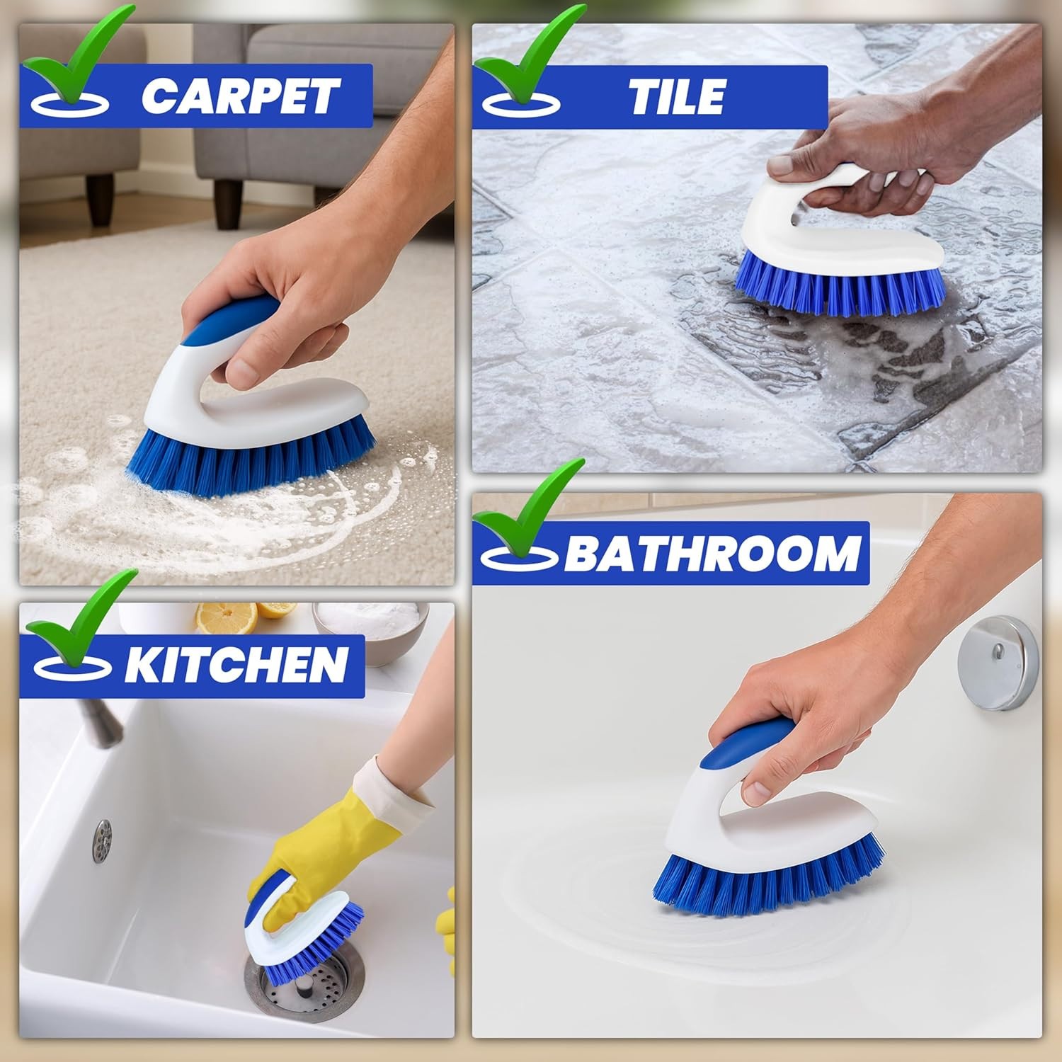 2 Pack Scrub Brushes Stiff Bristle Cleaning Brush Bathroom Tile Floor