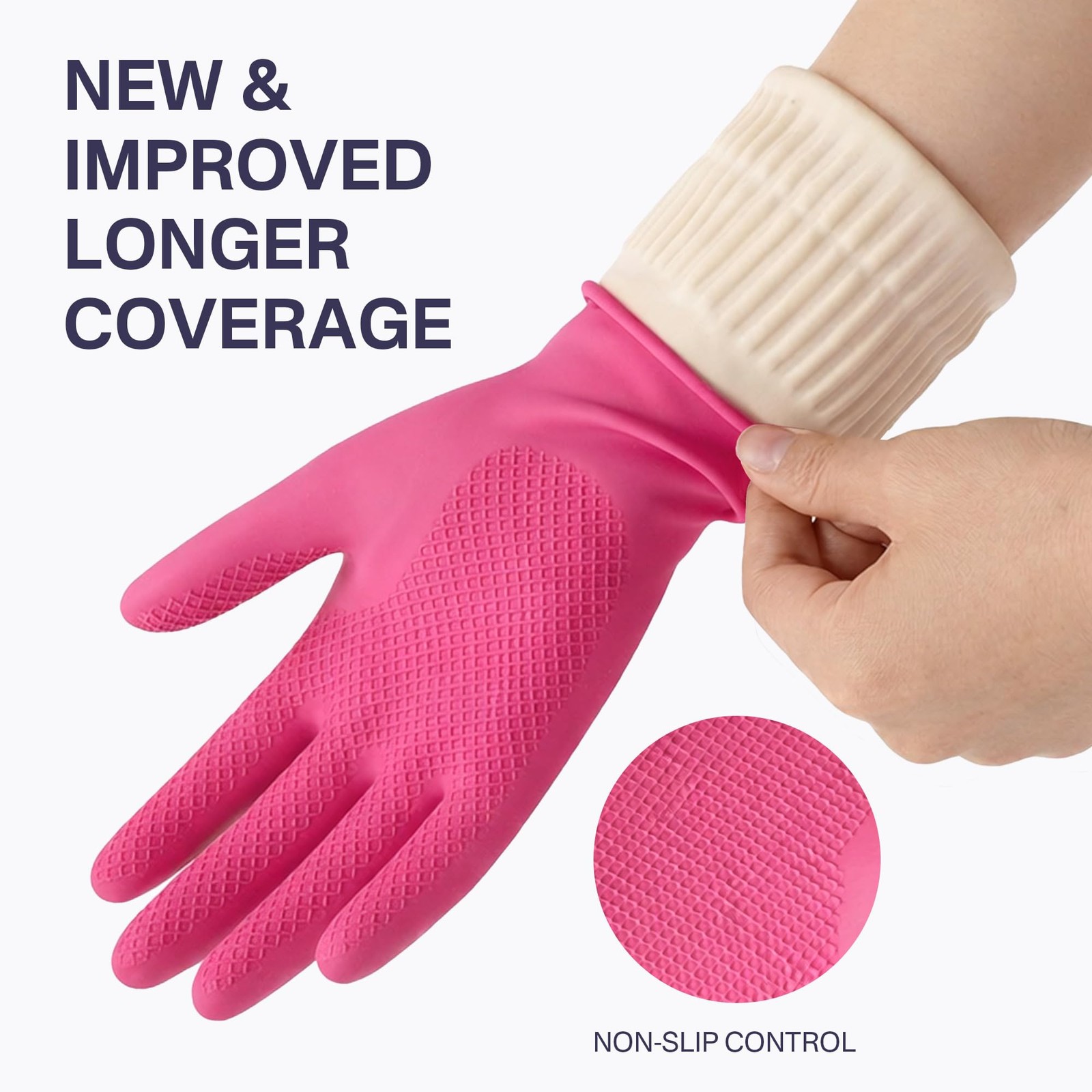 Rubber Cleaning Gloves, Dishwashing Kitchen Glove Medium (2 Pairs), Red+pink