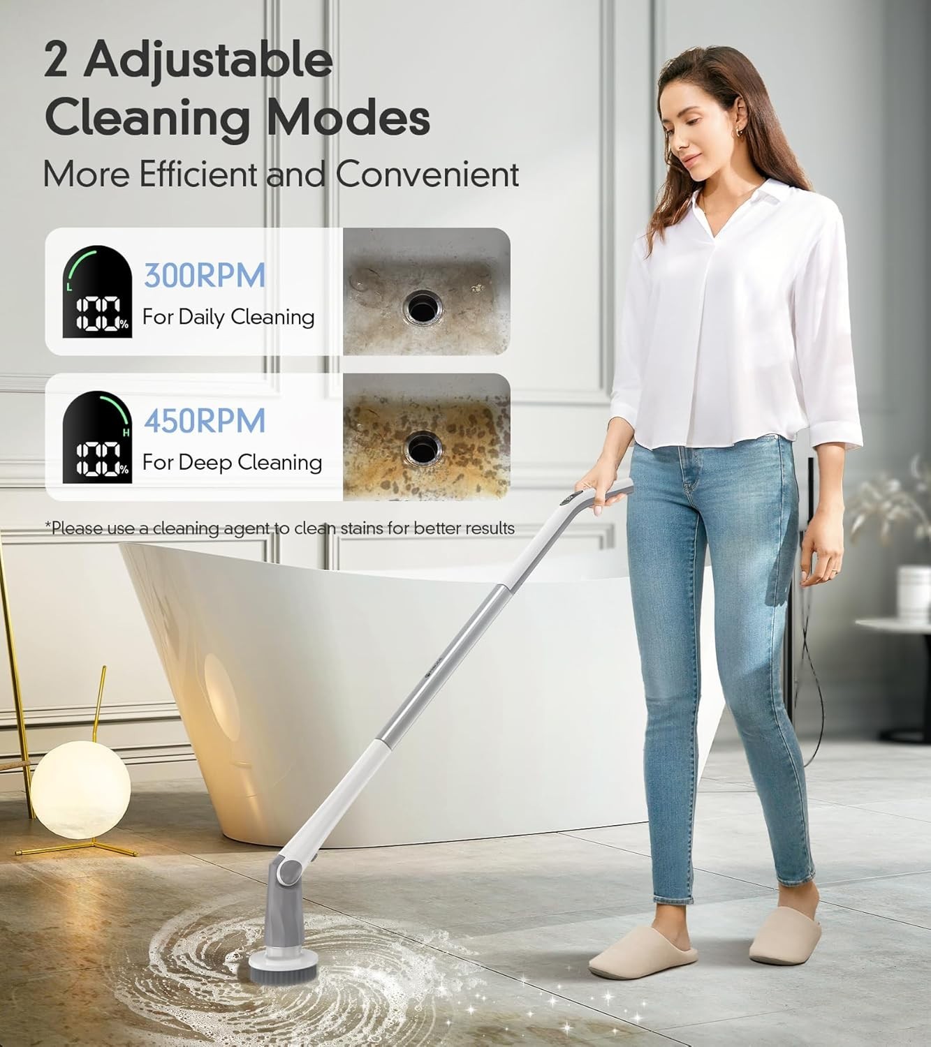 Electric Spin Scrubber Shower Scrubber Digital Display 5 Brush Heads Deep Clean