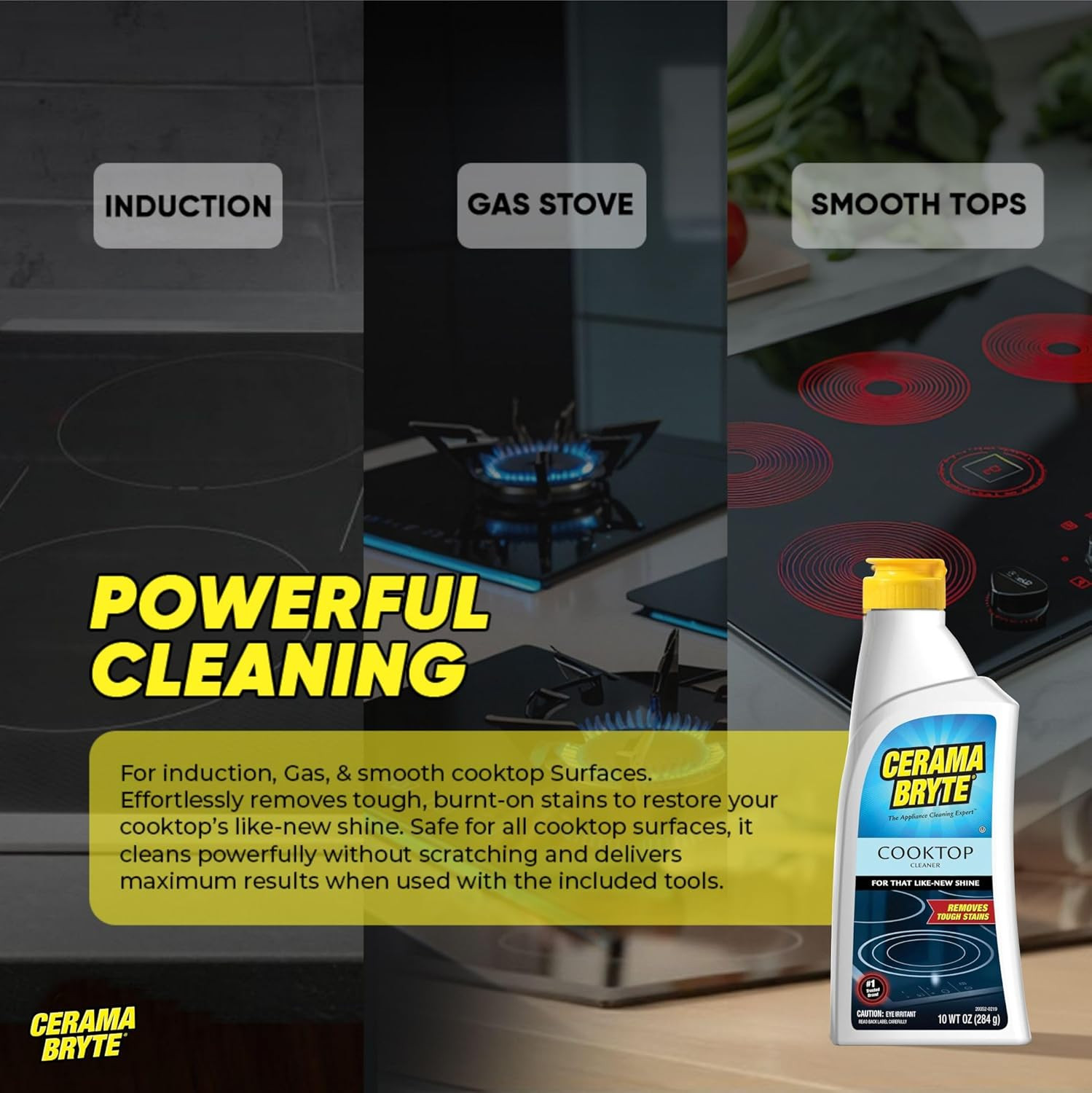 Cerama Bryte Cooktop Cleaning Kit, 10 Oz Bottle, Scraper, Tool & Pad