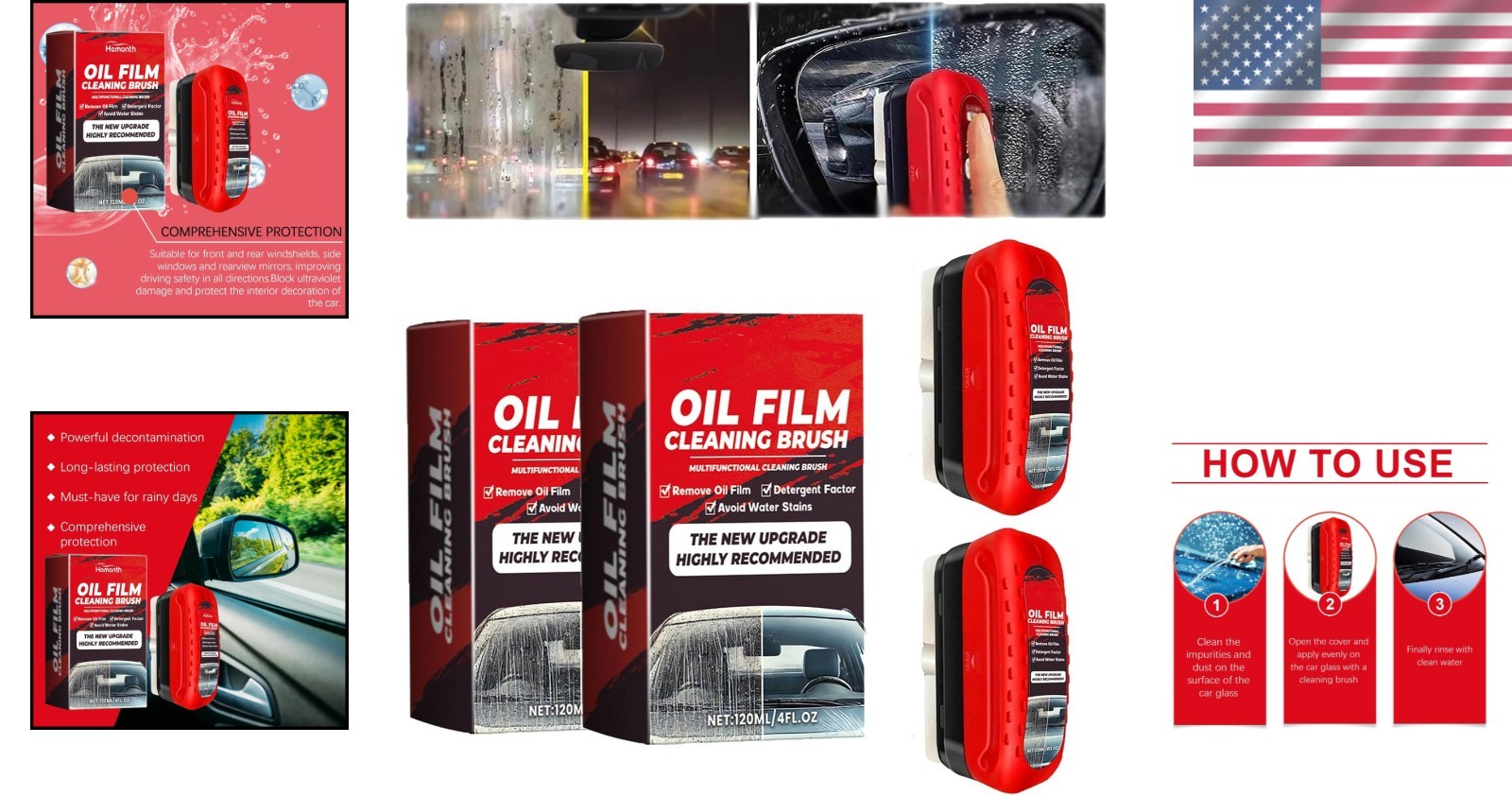 2-Pack Automotive Windshield Oil Film Remover with Hydrophobic Glass Coating