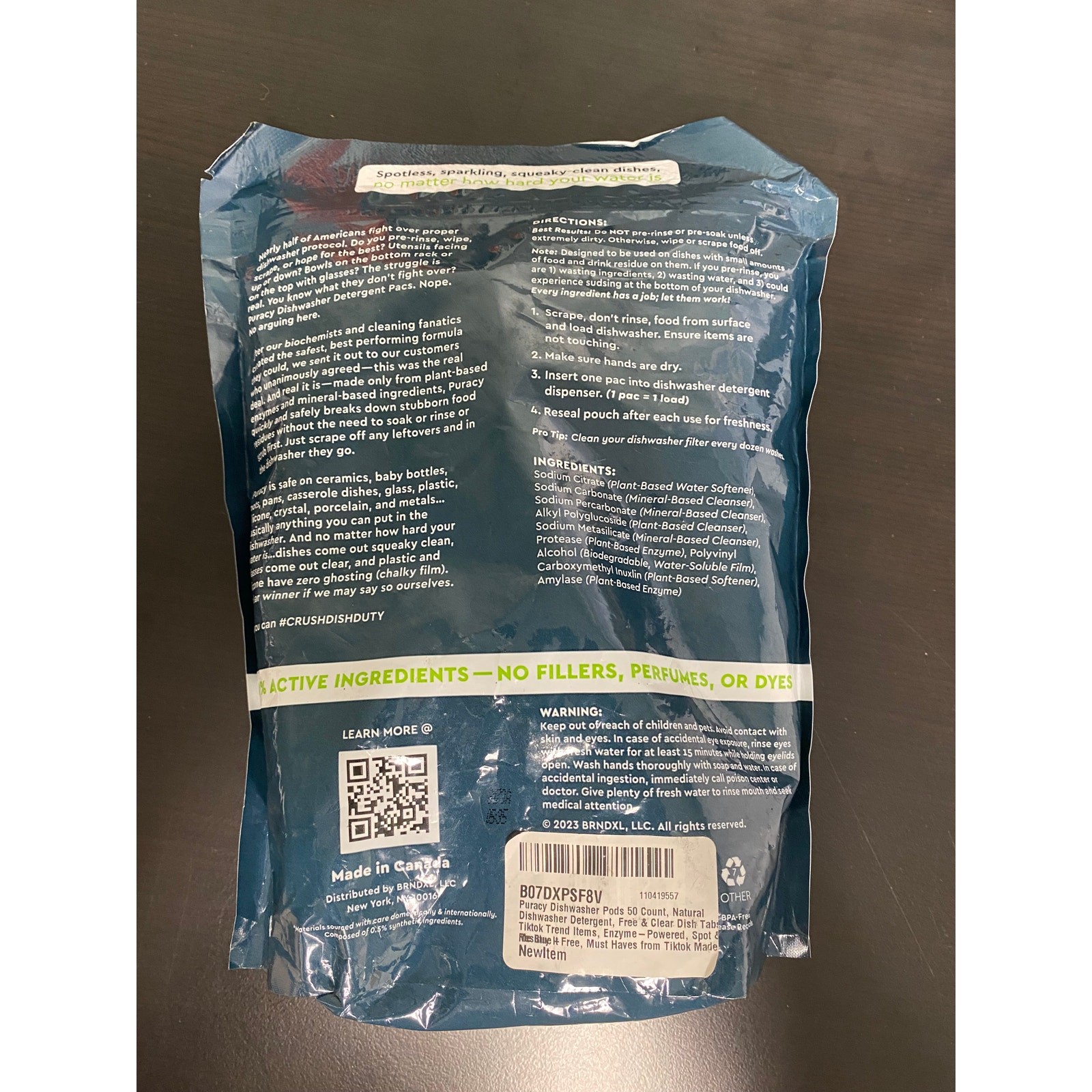 Puracy Dishwasher Pacs 50 Count,Natural Dishwasher Detergent, Free and Clear-NEW