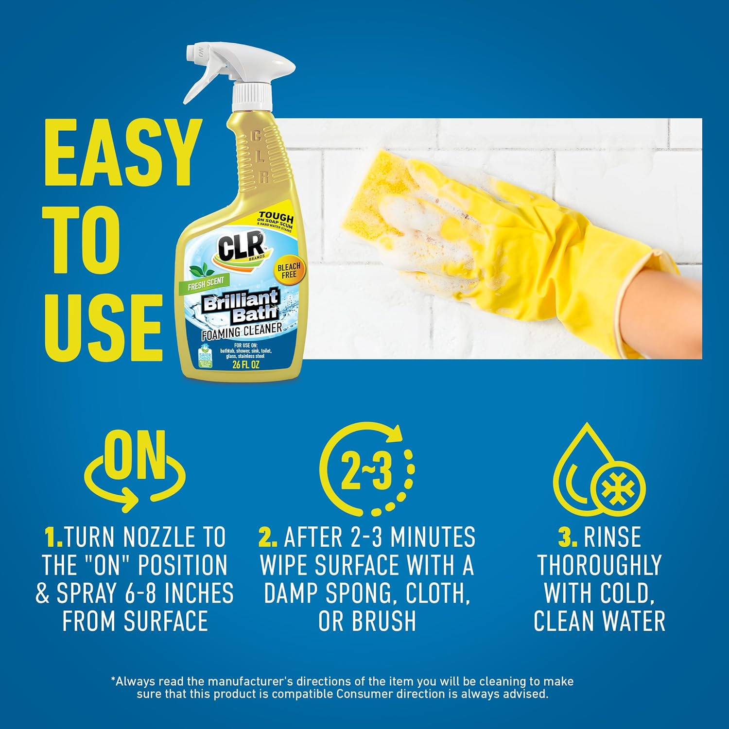 CLR Brilliant Bath Foaming Bathroom Cleaner Spray – Dissolves Calcium, Lime, and