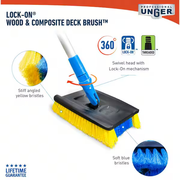 Lock-On Deck Brush for Wood & Composite Decking Swivel Head Heavy Duty