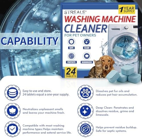 Washing Machine Cleaner Tablets for Pet Owners -24Pack, Deep Clean Descaler,T…