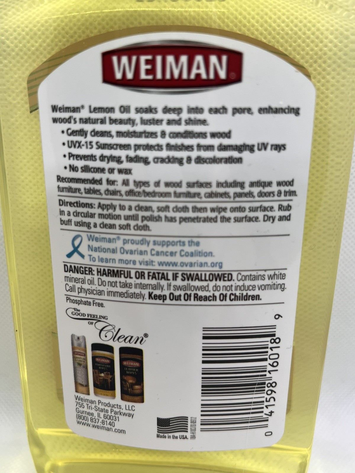 NEW! Weiman Lemon Oil Wood Furniture Polish with UVX-15 Sunscreen, 16 Fl. Oz.