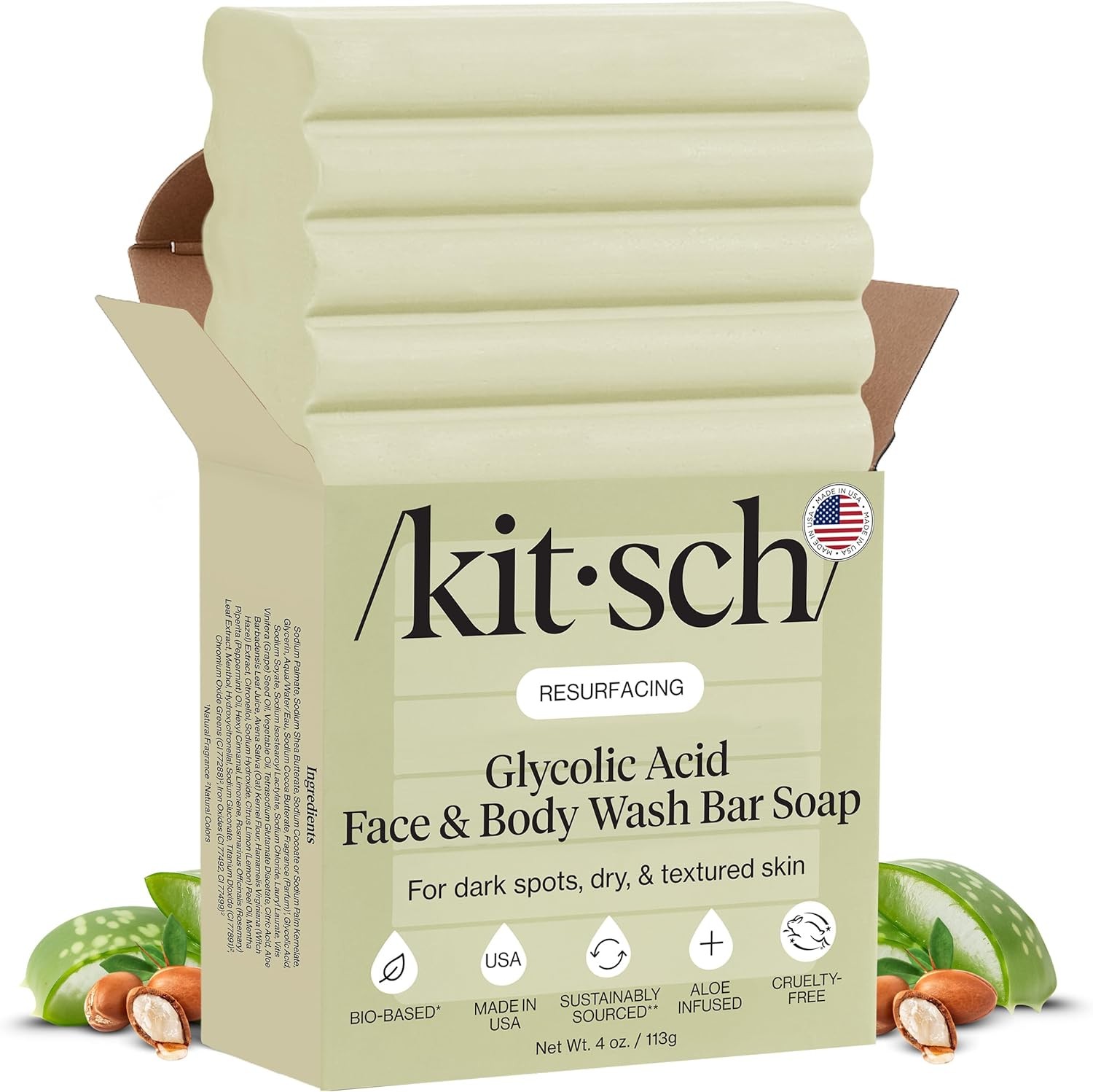 Glycolic Acid Face & Body Wash Bar – Resurfacing Bar Soap with Shea