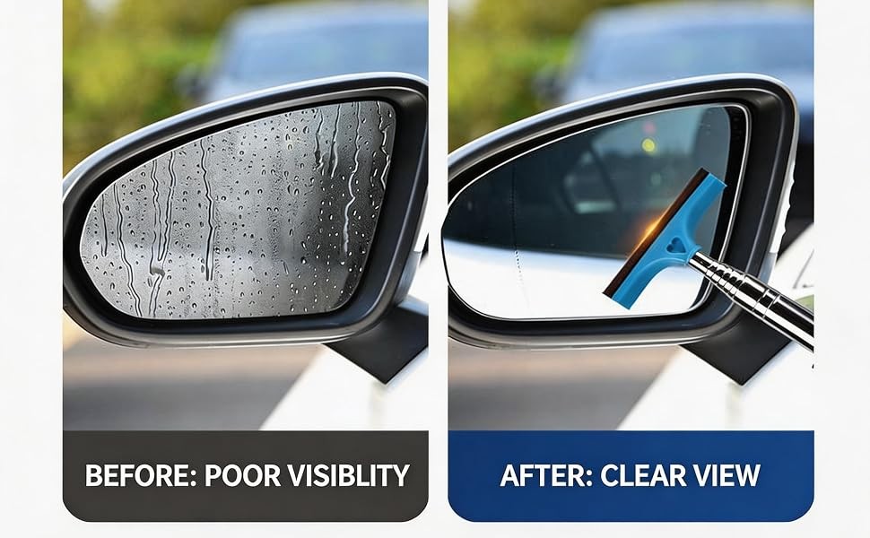 4 Pack All-Purpose Car Rearview Side Mirror Squeegee with Retractable Handle for