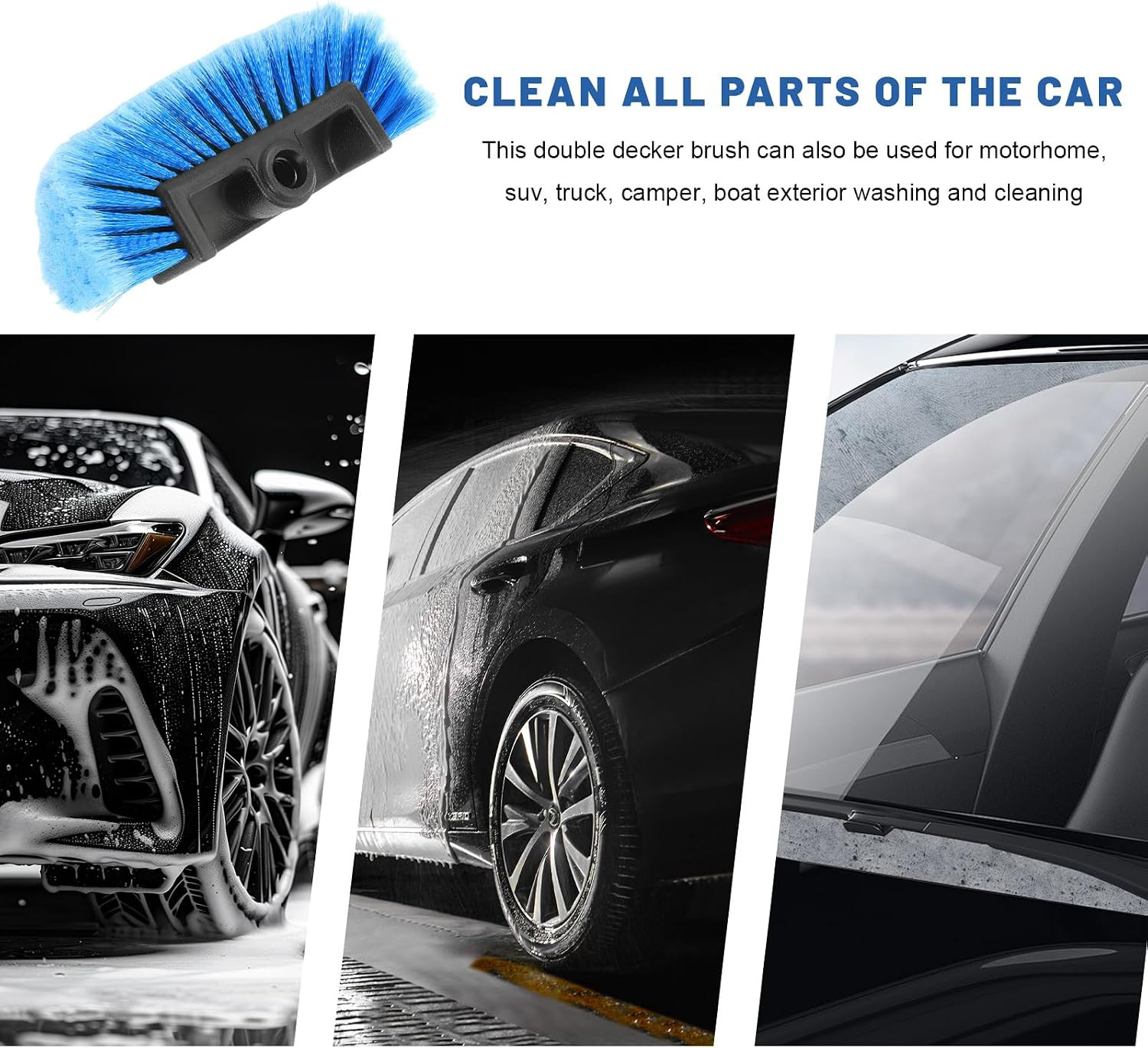 10″ Car Wash Brush Head, Flow-Thru Cleaning Brush Head with Soft Detailing Brist