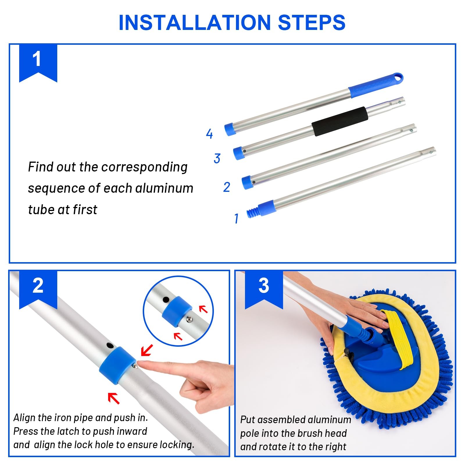 62″ Car Wash Brush Kit Mitt Mop Sponge with Long Handle Chenille Microfiber C…