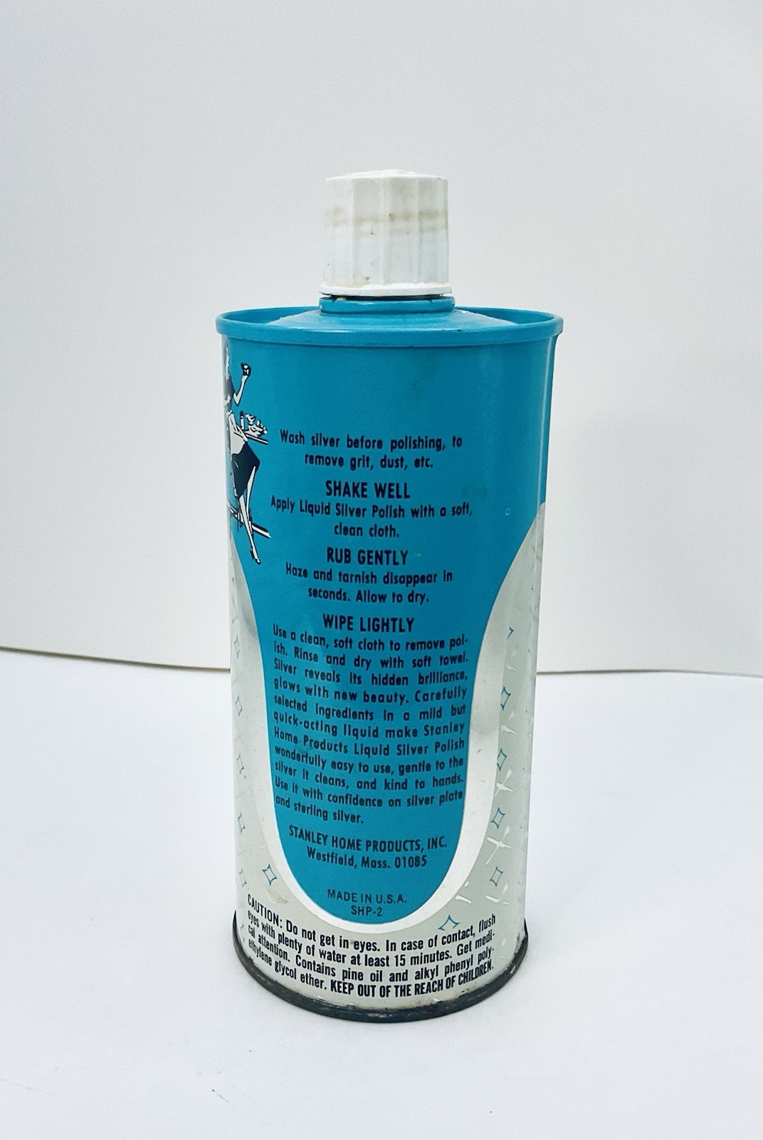 VINTAGE STANHOME LIQUID SILVER POLISH 12 FL OZ LIGHT BLUE TIN CAN